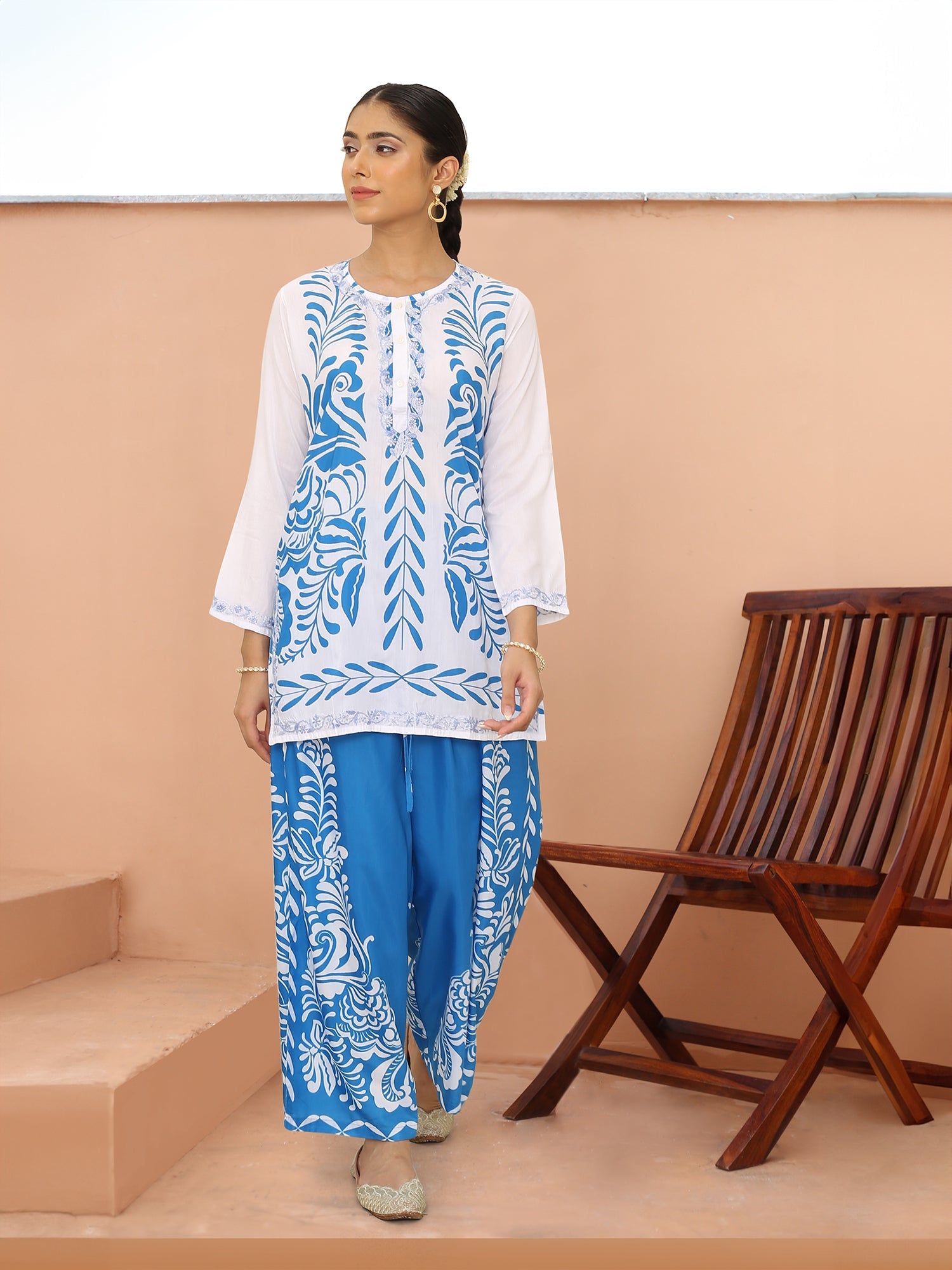 Saba Chikankari Cord Set in Poly Muslin Set - Blue