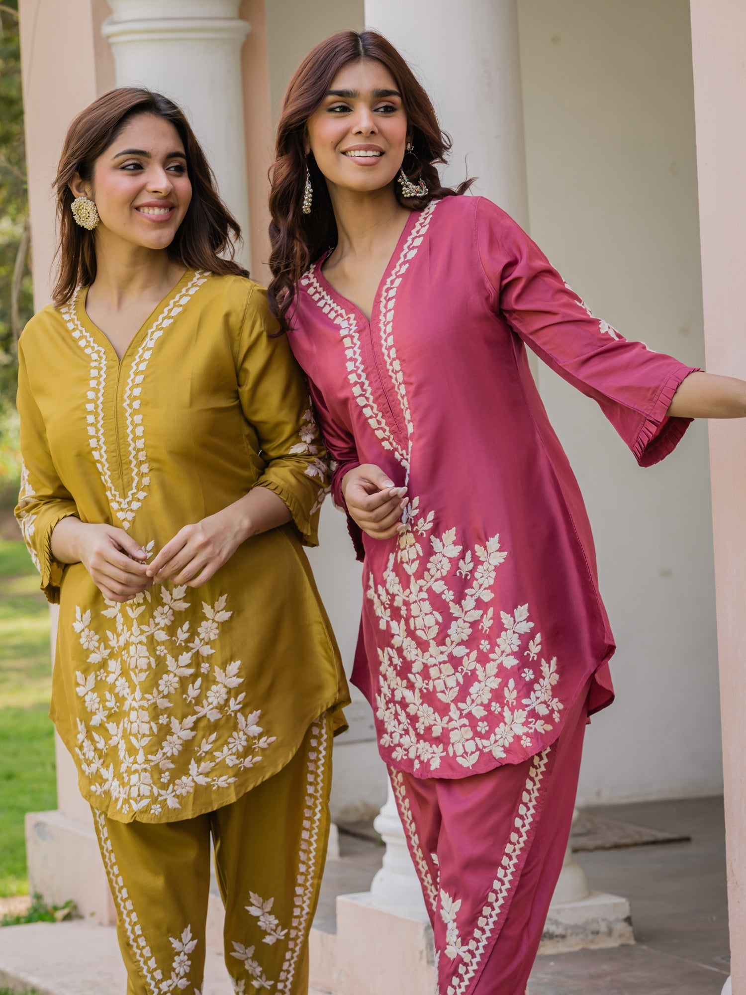 Saba Chikankari Kurta Set in Habutai Silk - Pink