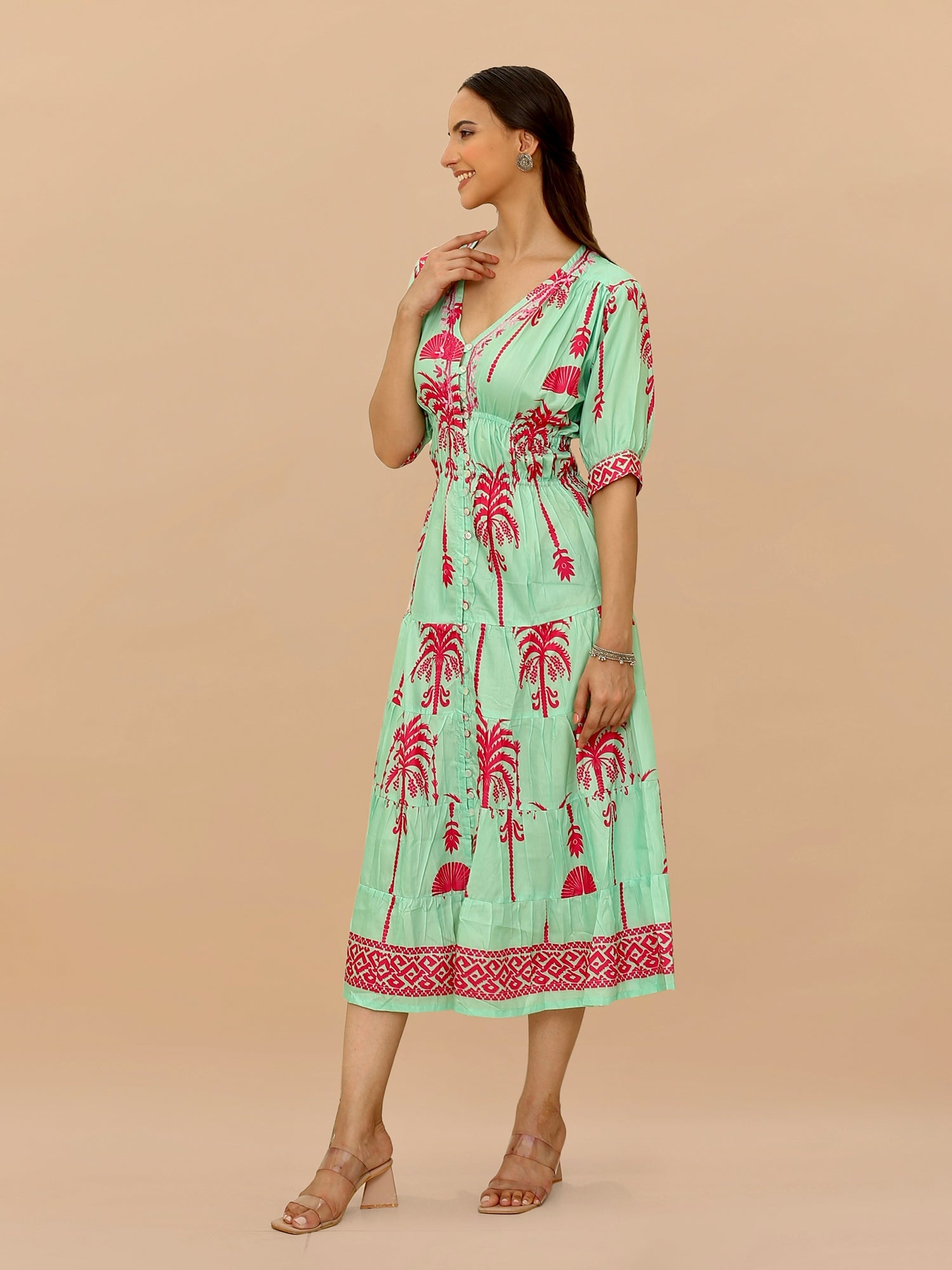 Saba Chikanakri Dress in Printed Poly Muslin - Tourquise blue