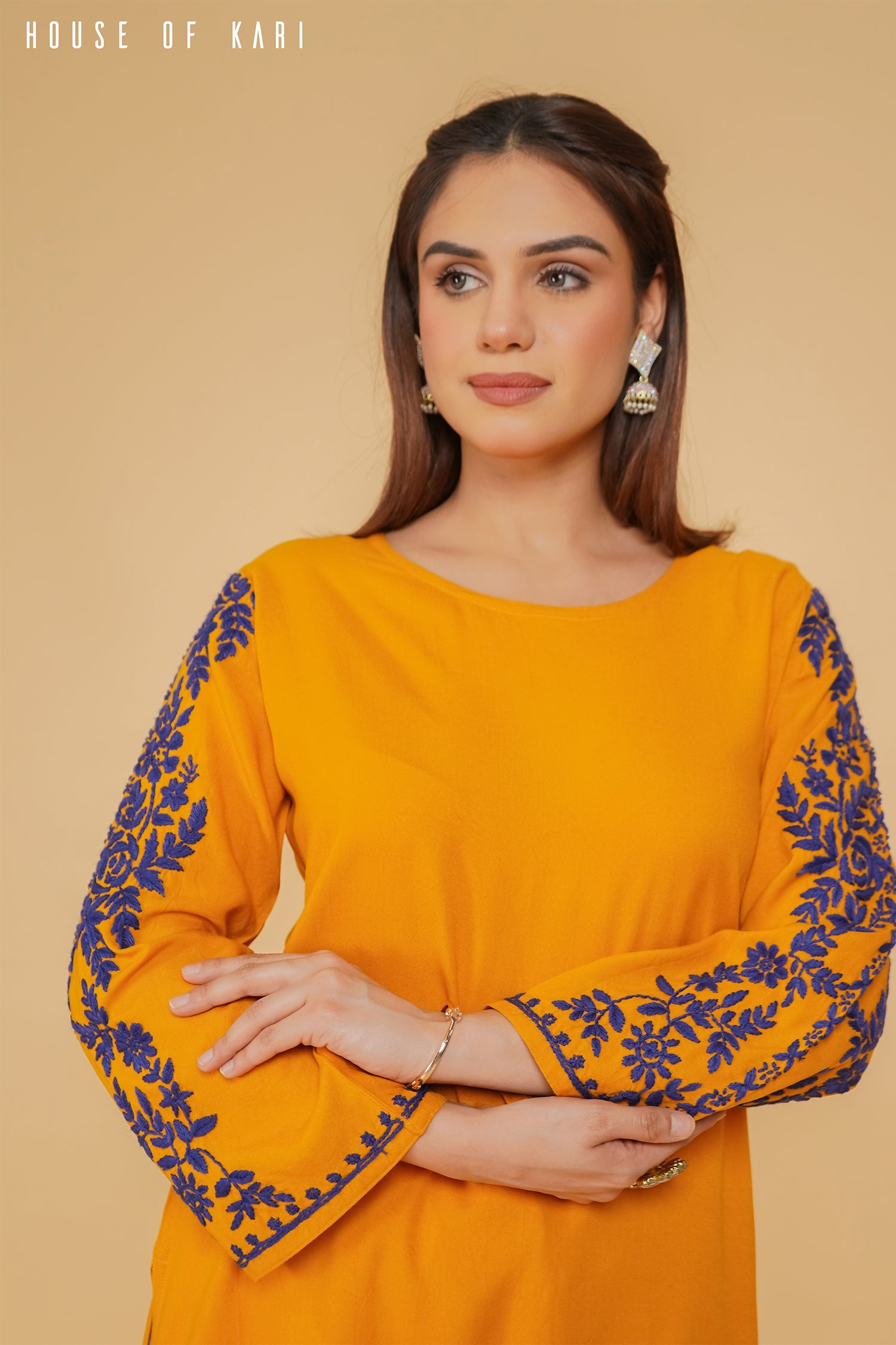 Rayon Chikankari Medium Kurta in Mustard