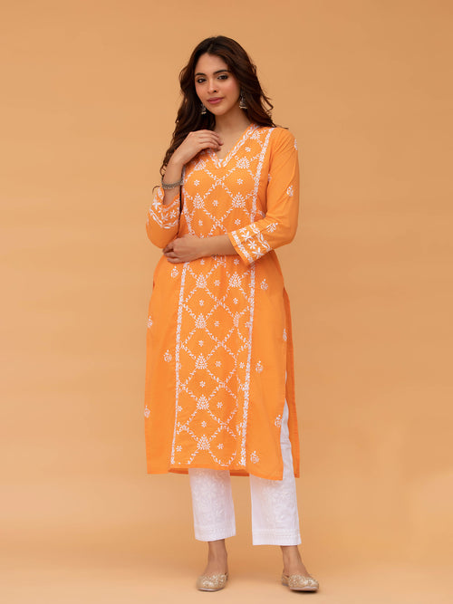 Saba Chikankari kurta in cotton - Orange