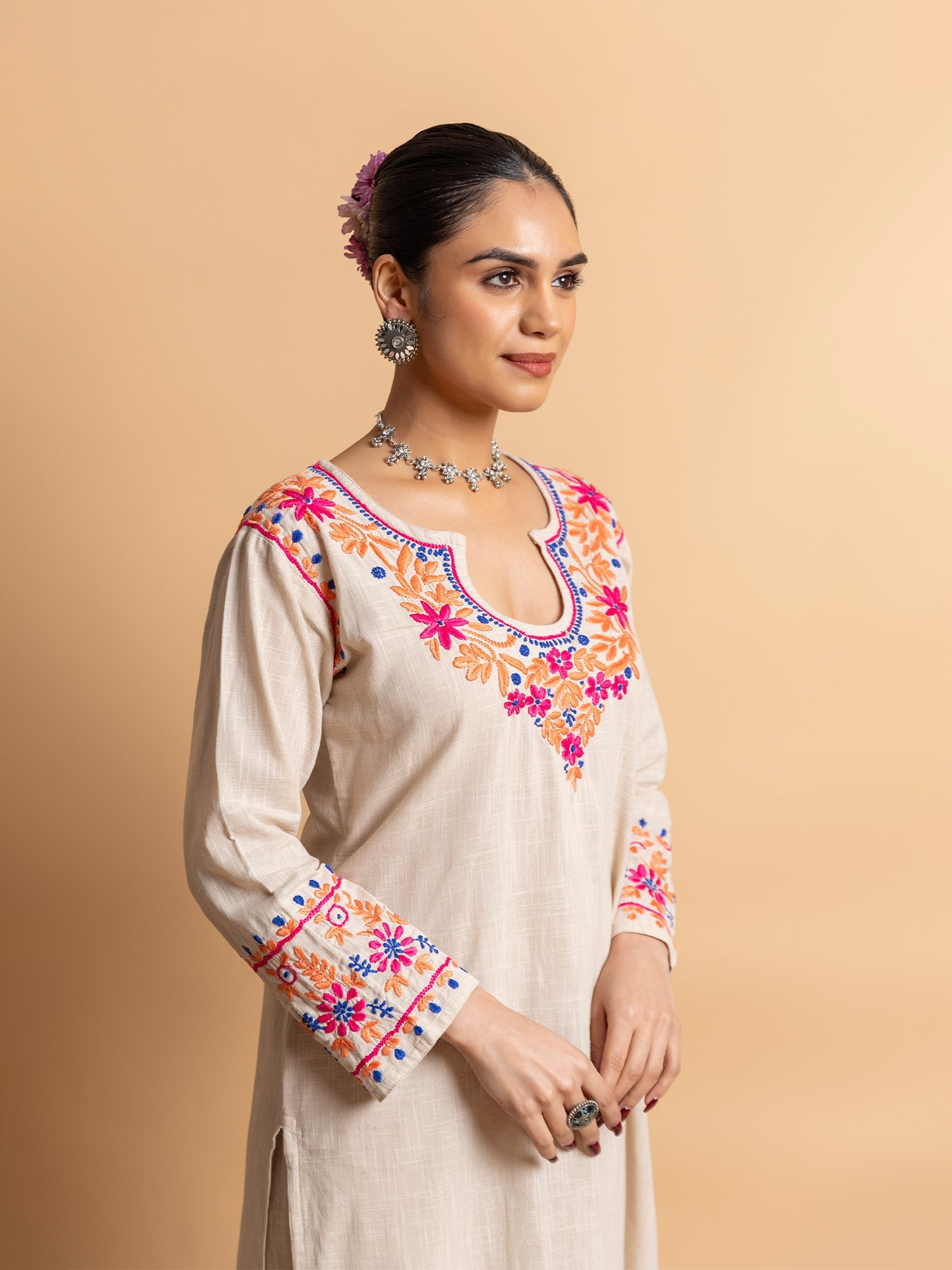 Mansi in Saba Chikankari in Cotton Kurta Set for Women - Beige