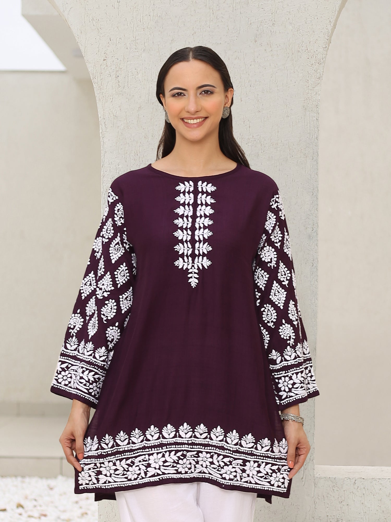 Saba Chikankari Short kurta in Modal Silk - Purple