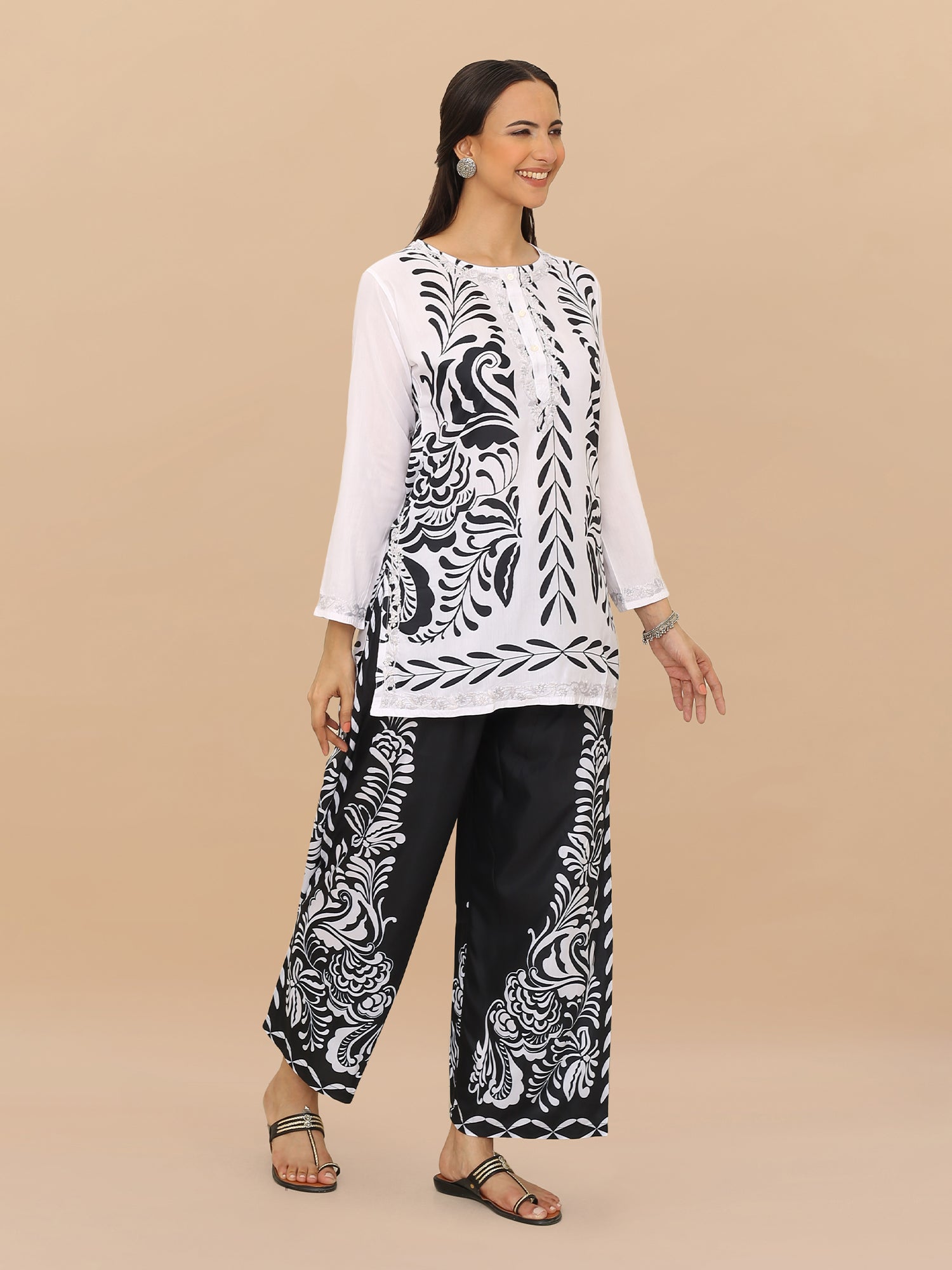Saba Chikankari Cord Set in Poly Muslin Set - Black