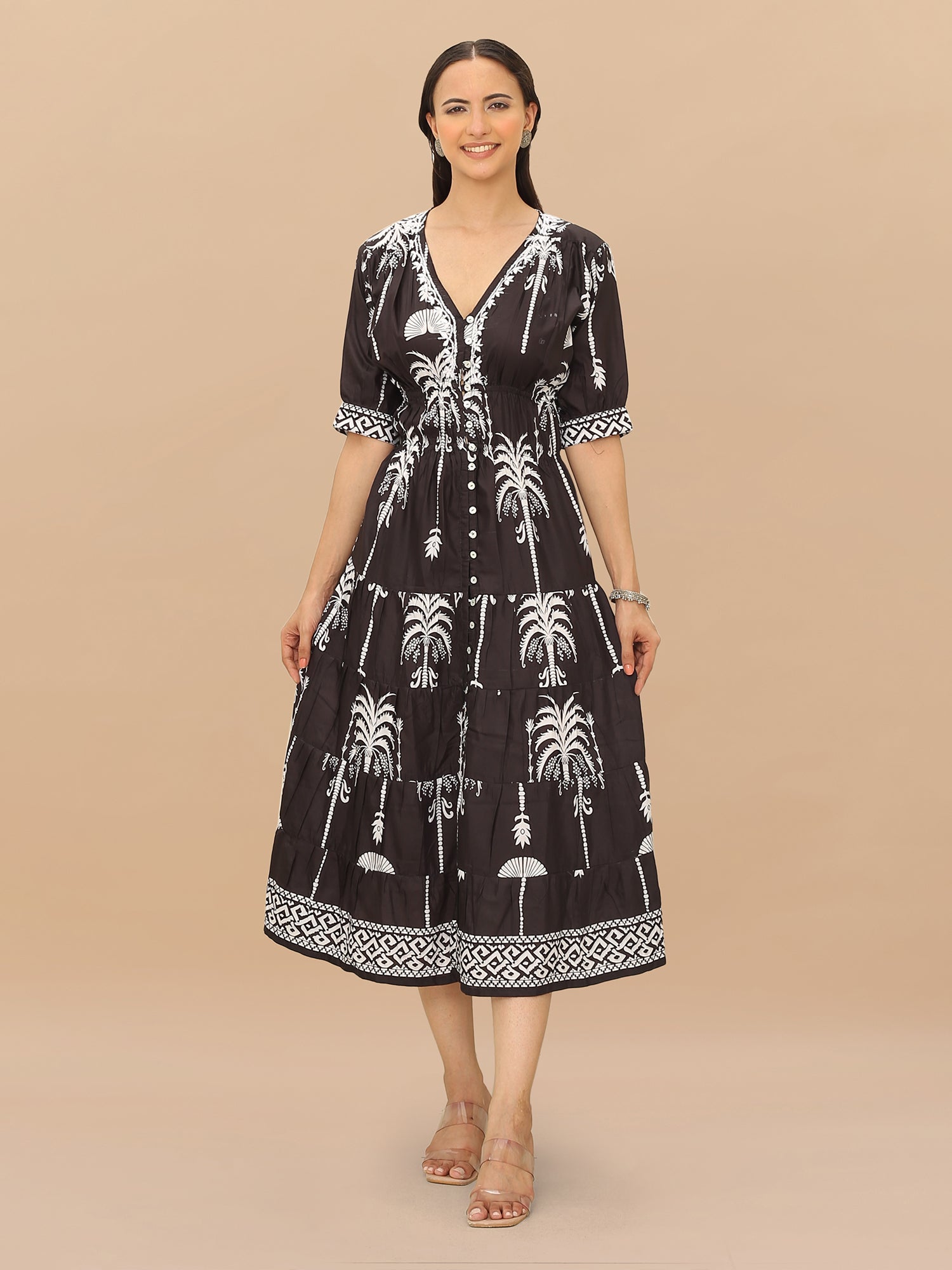 Saba Chikanakri Dress in Printed Poly Muslin - Black