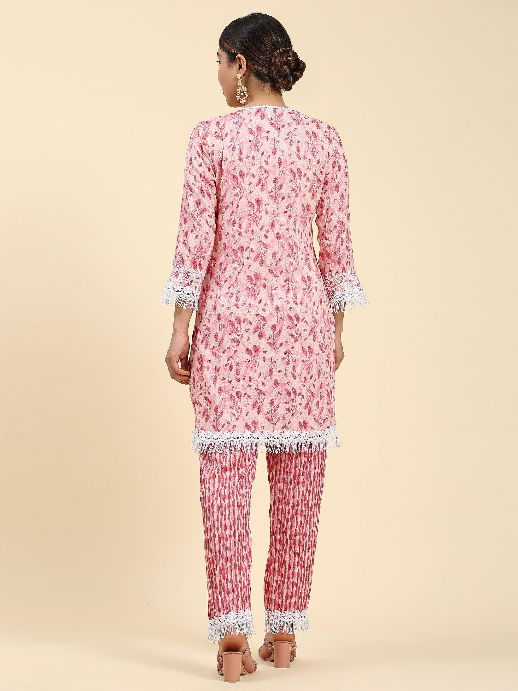Samma Chikankari Co-ord set in Cotton for Women- Peach - House Of Kari (Chikankari Clothing)