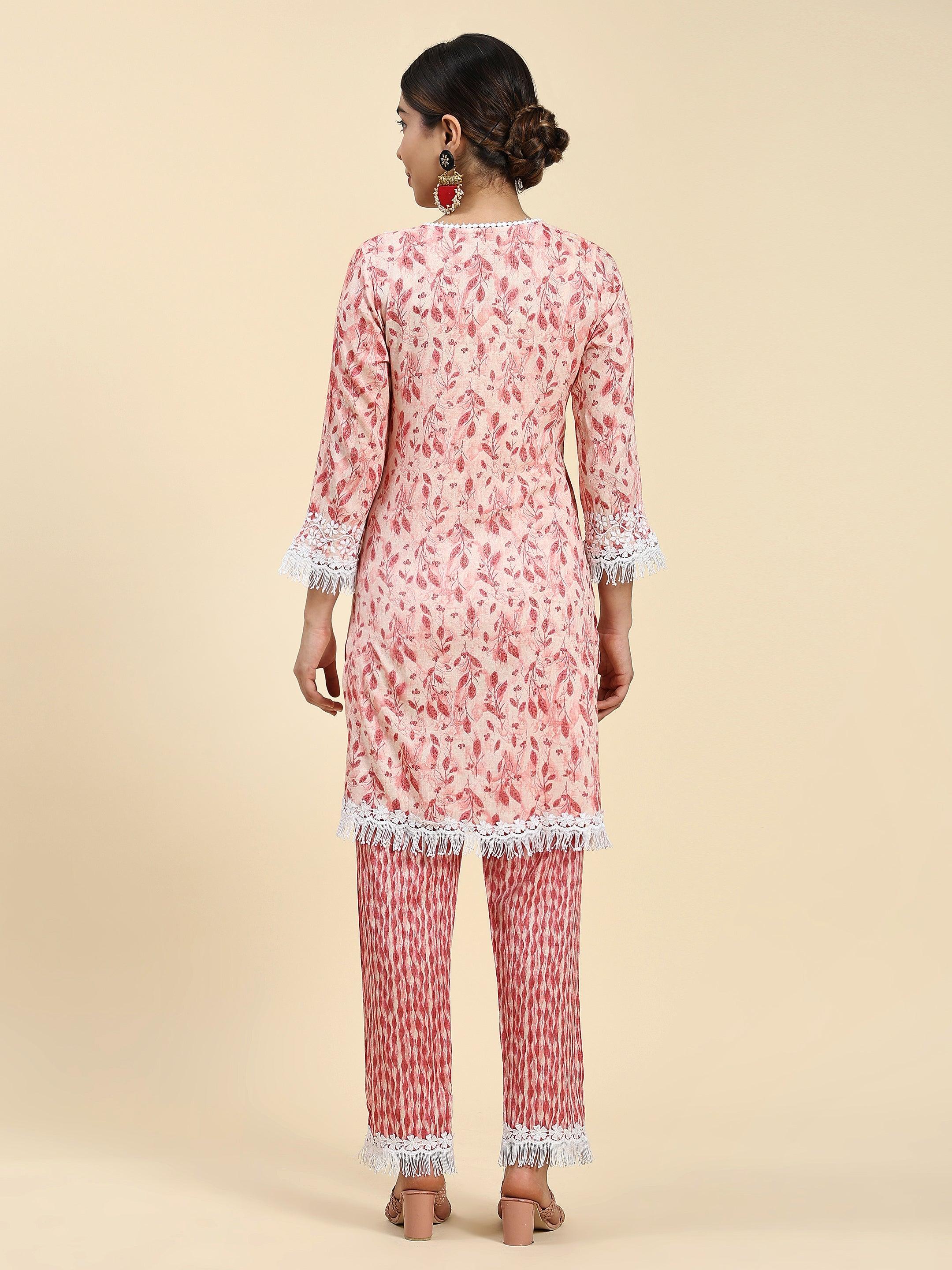 Simran in Samma Chikankari Co-ord set in Cotton for Women- Pink - House Of Kari (Chikankari Clothing)