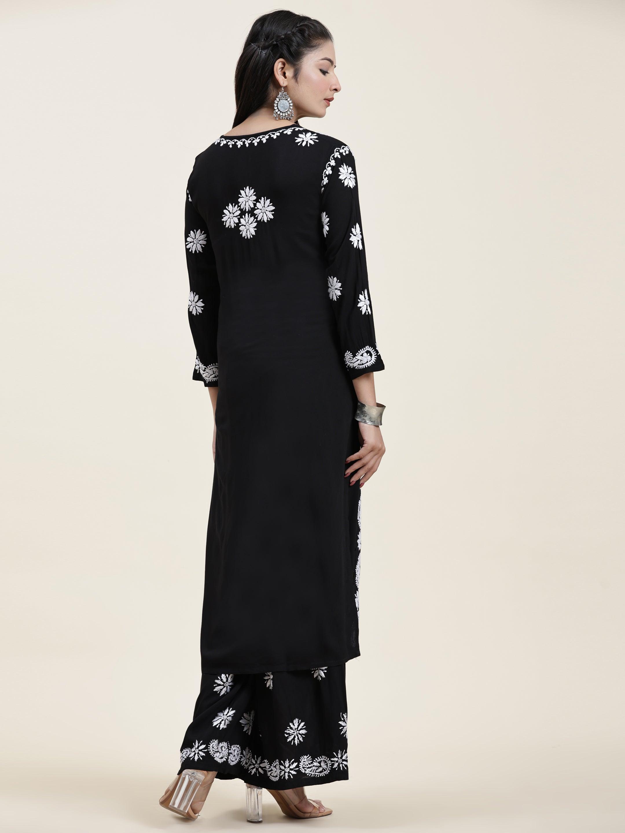 Samma Chikankari CO-ORD Set In Modal Cotton for Women In Black - House Of Kari (Chikankari Clothing)