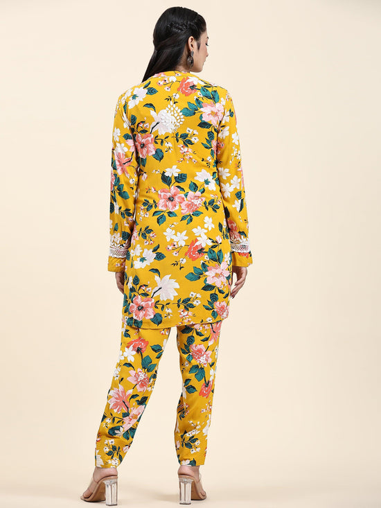 Samma Chikankari Co-ord set in Printed Rayon Cotton for Women- Yellow - House Of Kari (Chikankari Clothing)