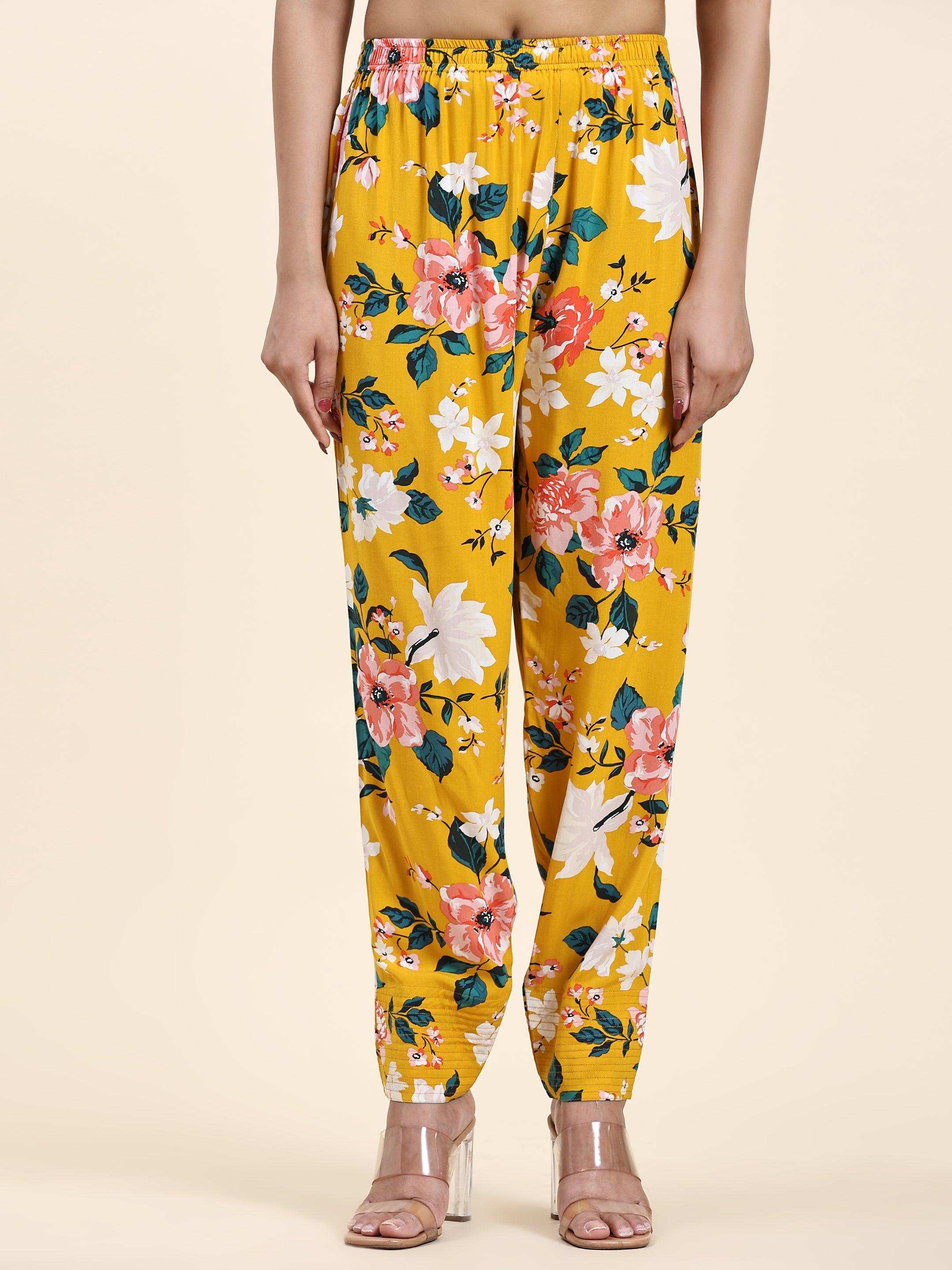 Samma Chikankari Co-ord set in Printed Rayon Cotton for Women- Yellow - House Of Kari (Chikankari Clothing)