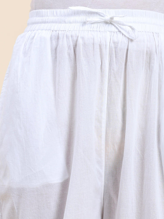 Samma House Of Kari Chikankari Embroidered Cotton White Relaxed Pants-13 - House Of Kari (Chikankari Clothing)