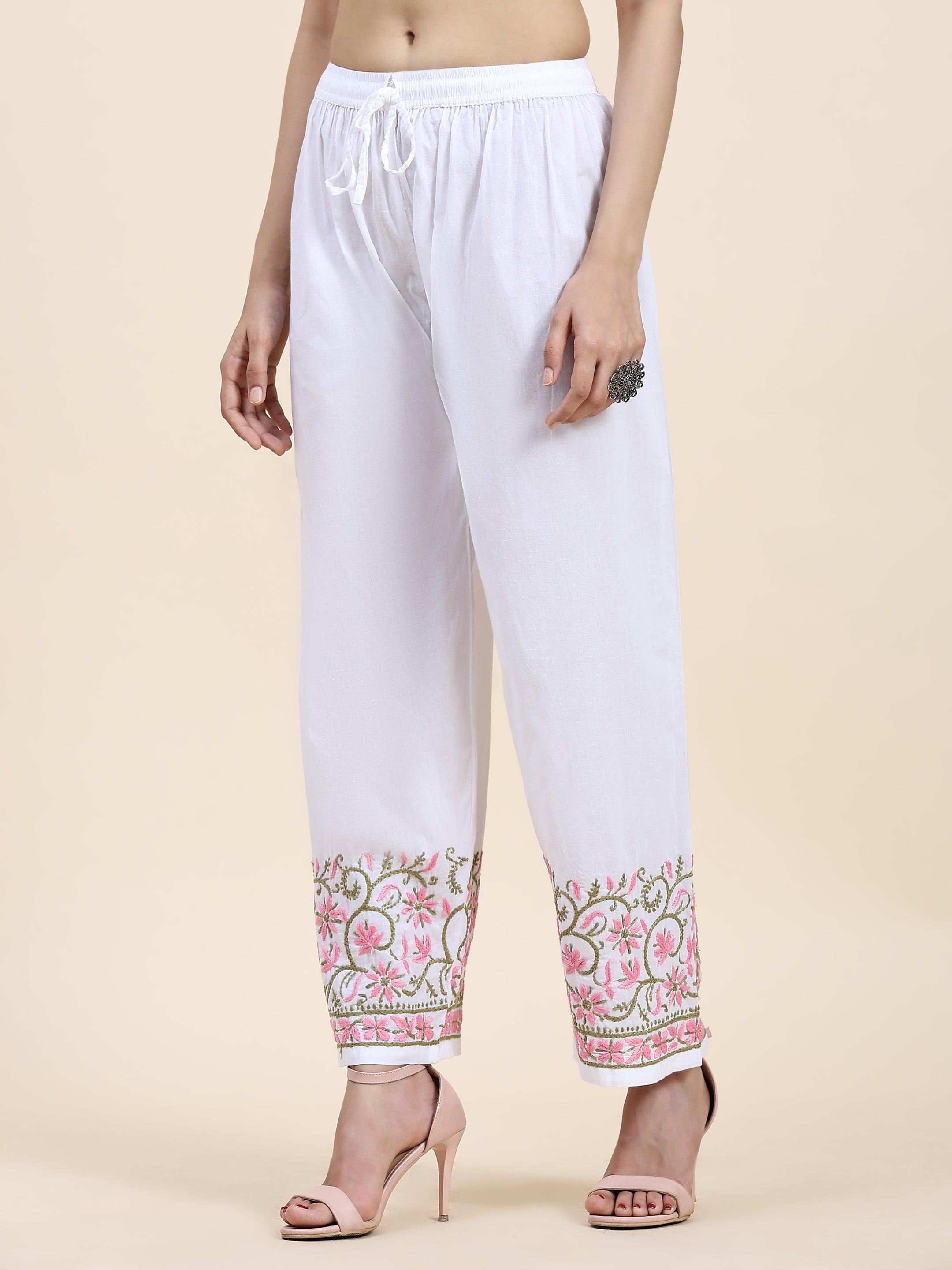 Samma Chikankari Hand Embroidery Cotton Trouser MultiColour - House Of Kari (Chikankari Clothing)