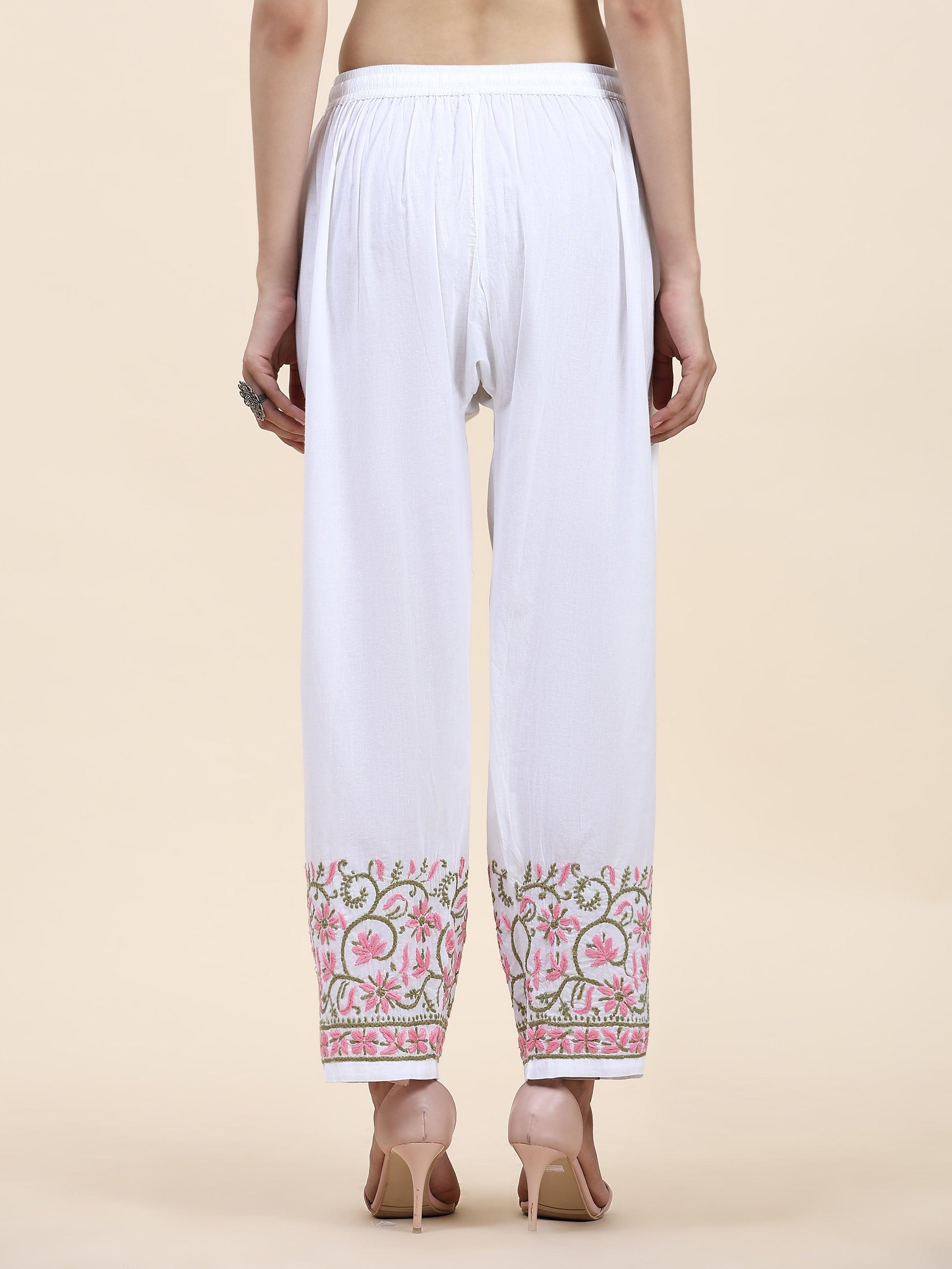 Samma Chikankari Hand Embroidery Cotton Trouser MultiColour - House Of Kari (Chikankari Clothing)