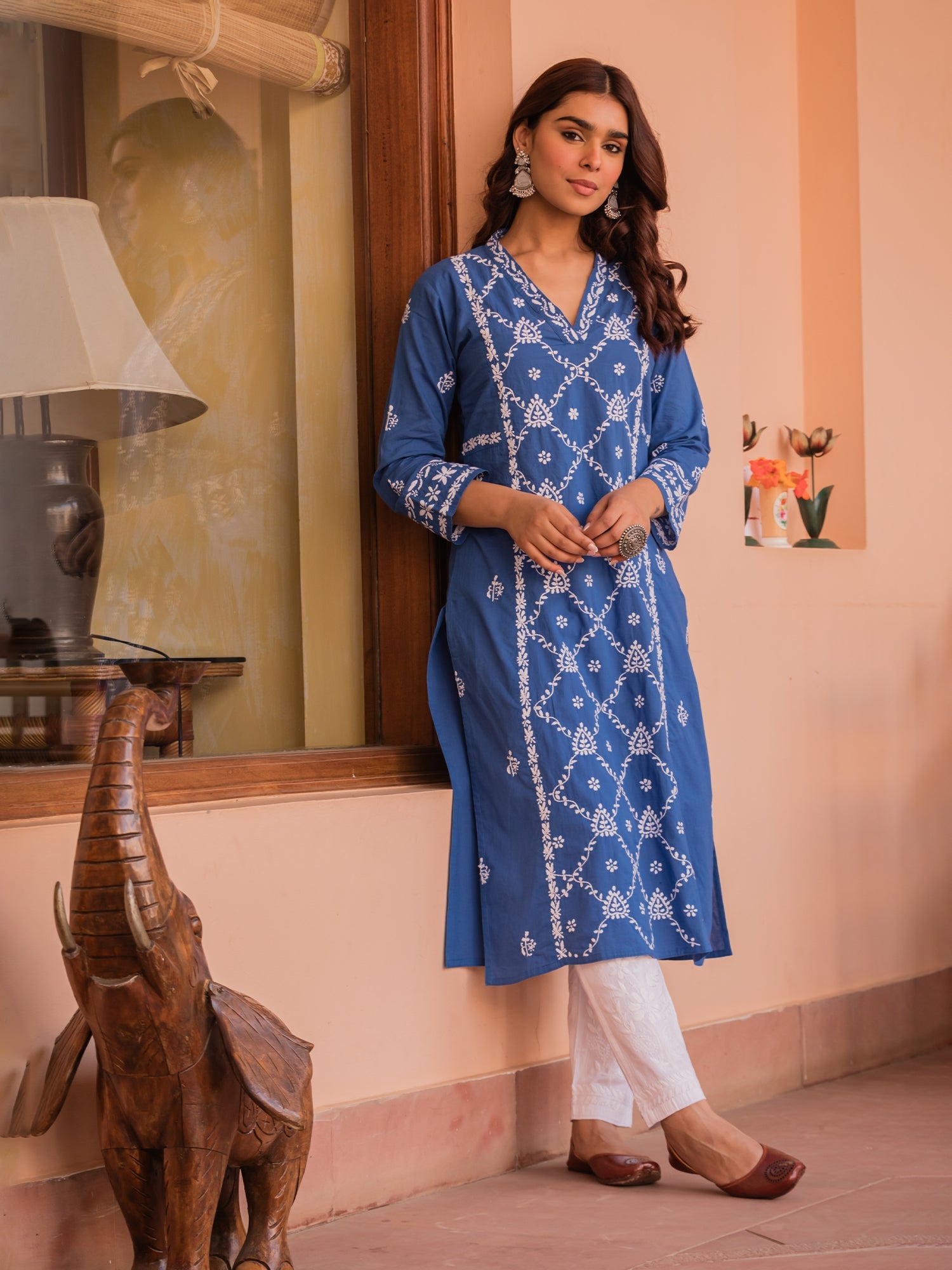 Saba Chikankari kurta in cotton - Blue