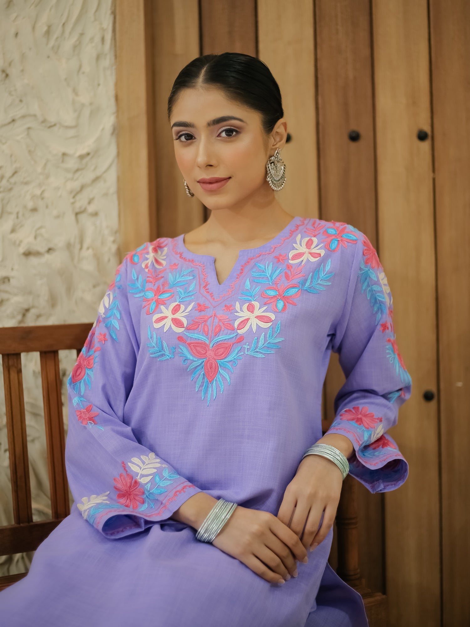 Falak Kashmiri Long Kurta Set - Lavender