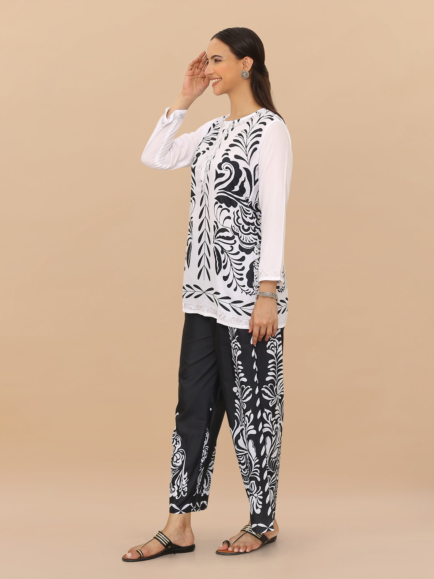 Saba Chikankari Cord Set in Poly Muslin Set - Black
