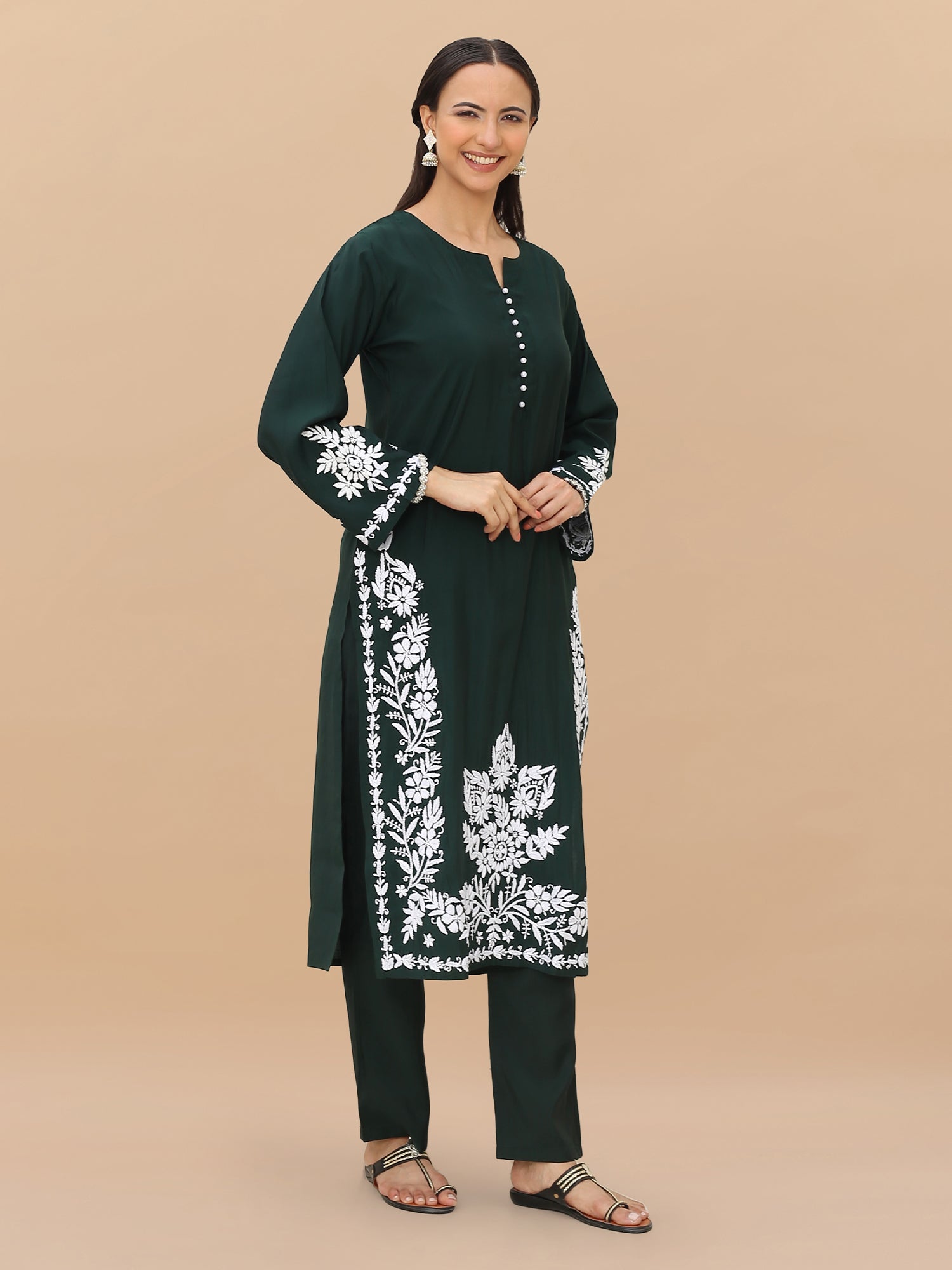 Saba Chikankari Kurta Set in Modal Silk -Green