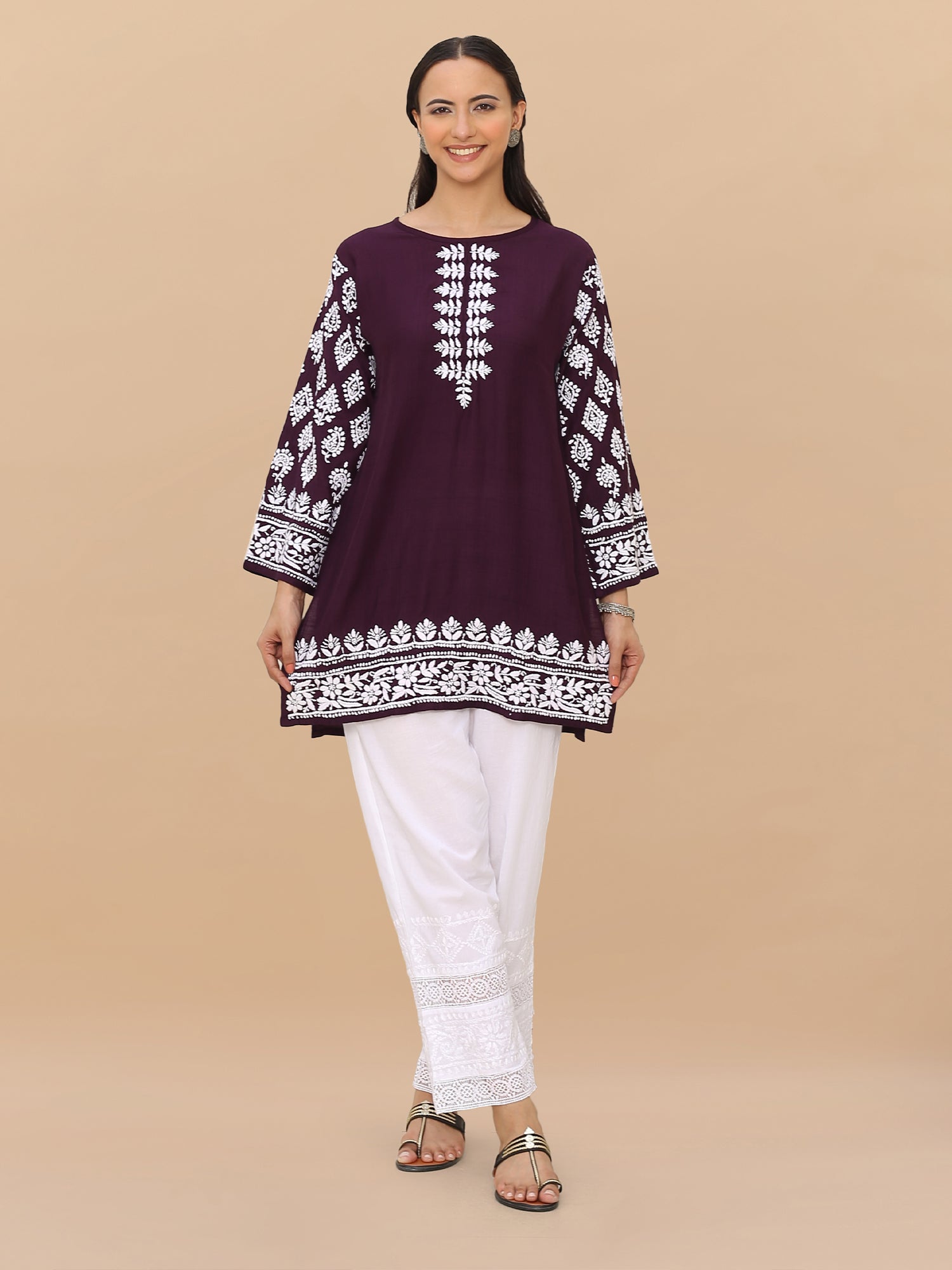 Saba Chikankari Short kurta in Modal Silk - Purple