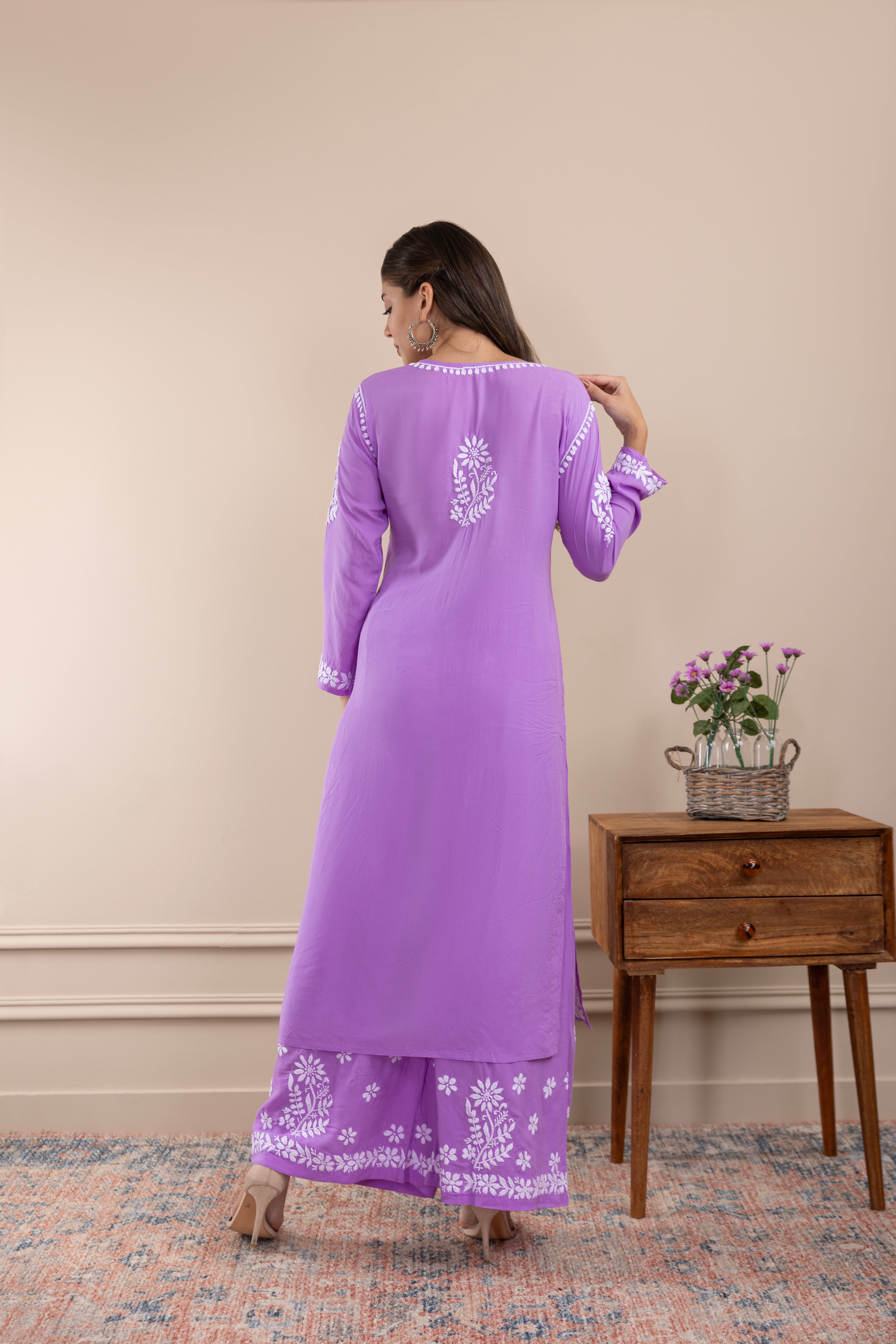 Fizaa Chikankari Kurta Set in Modal Cotton Lavender