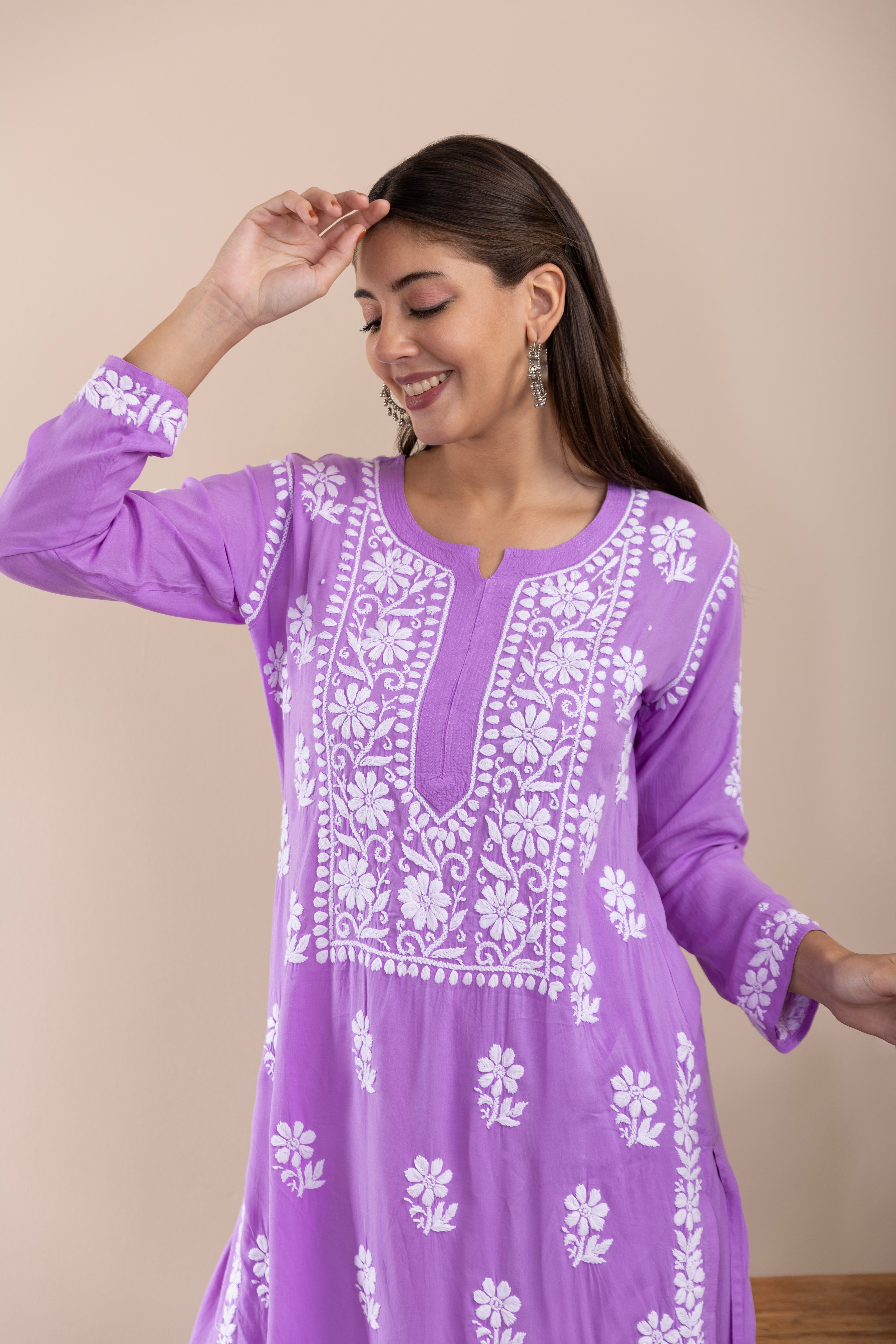 Fizaa Chikankari Kurta Set in Modal Cotton Lavender