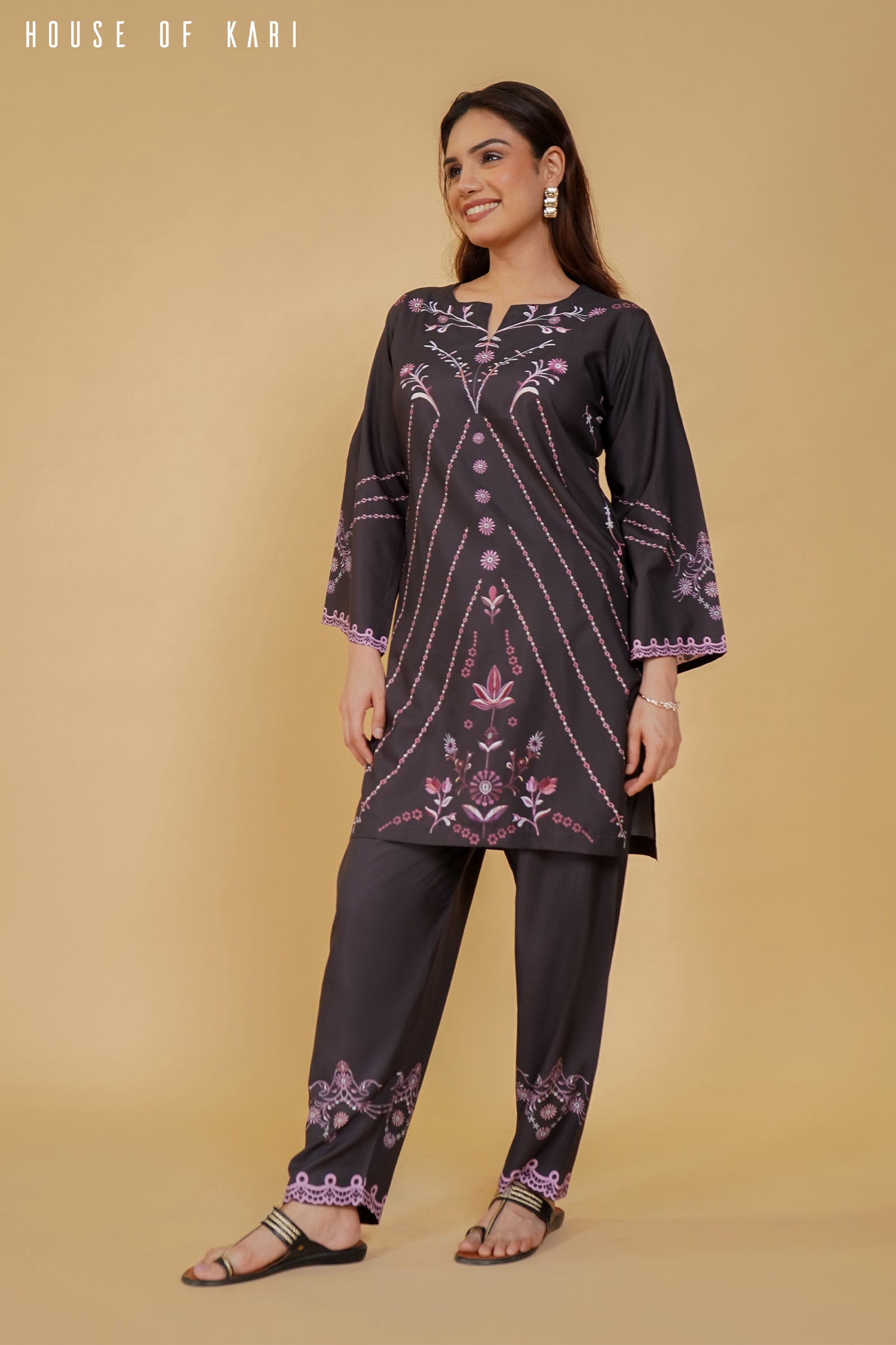 Printkari Poly Muslin Co-ord set in Black & Pink