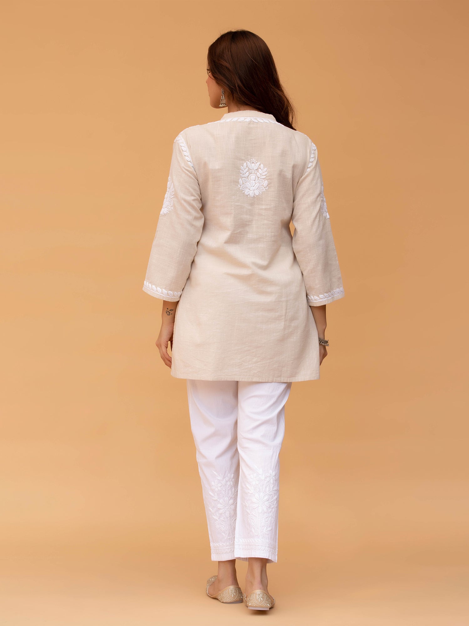 Saba Chikankari Short kurta in Slub cotton - Beige