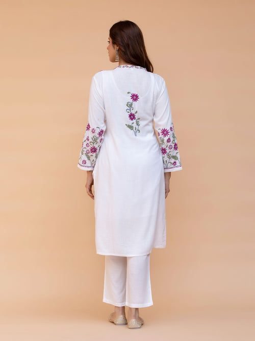 Saba Chikankari Co-ord Set in Cotton Silk - White