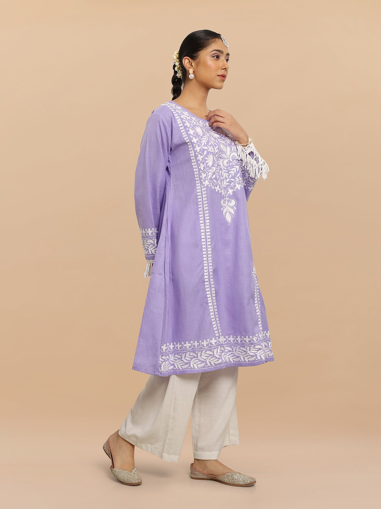 Falak Kashmiri Long Kurta - Lavender