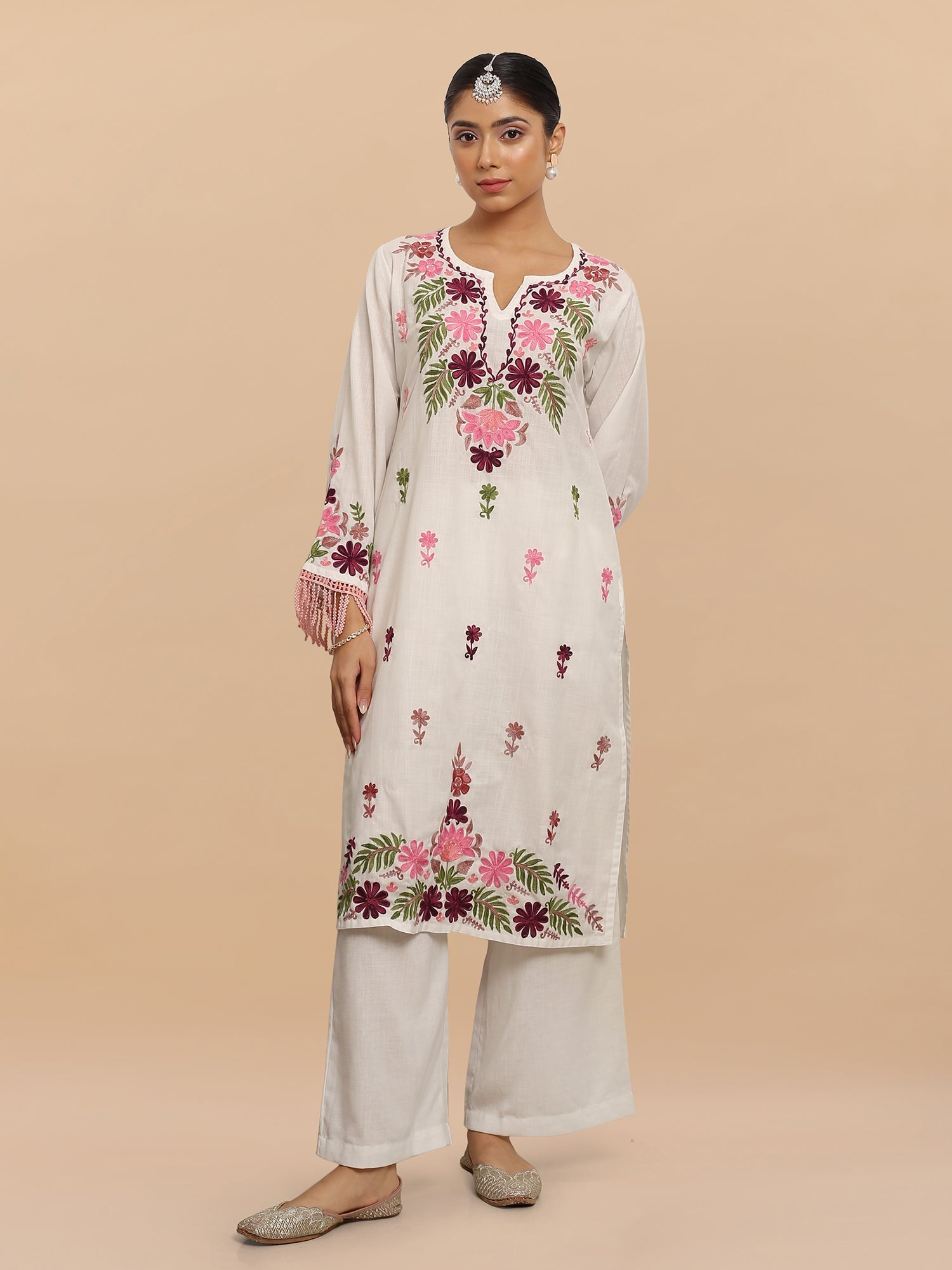 Falak Kashmiri Long Kurta - White