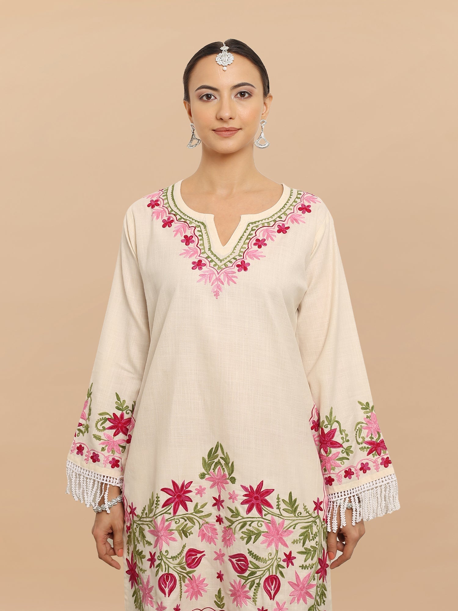 Komal x HOK Falak Kashmiri Long Kurta - White