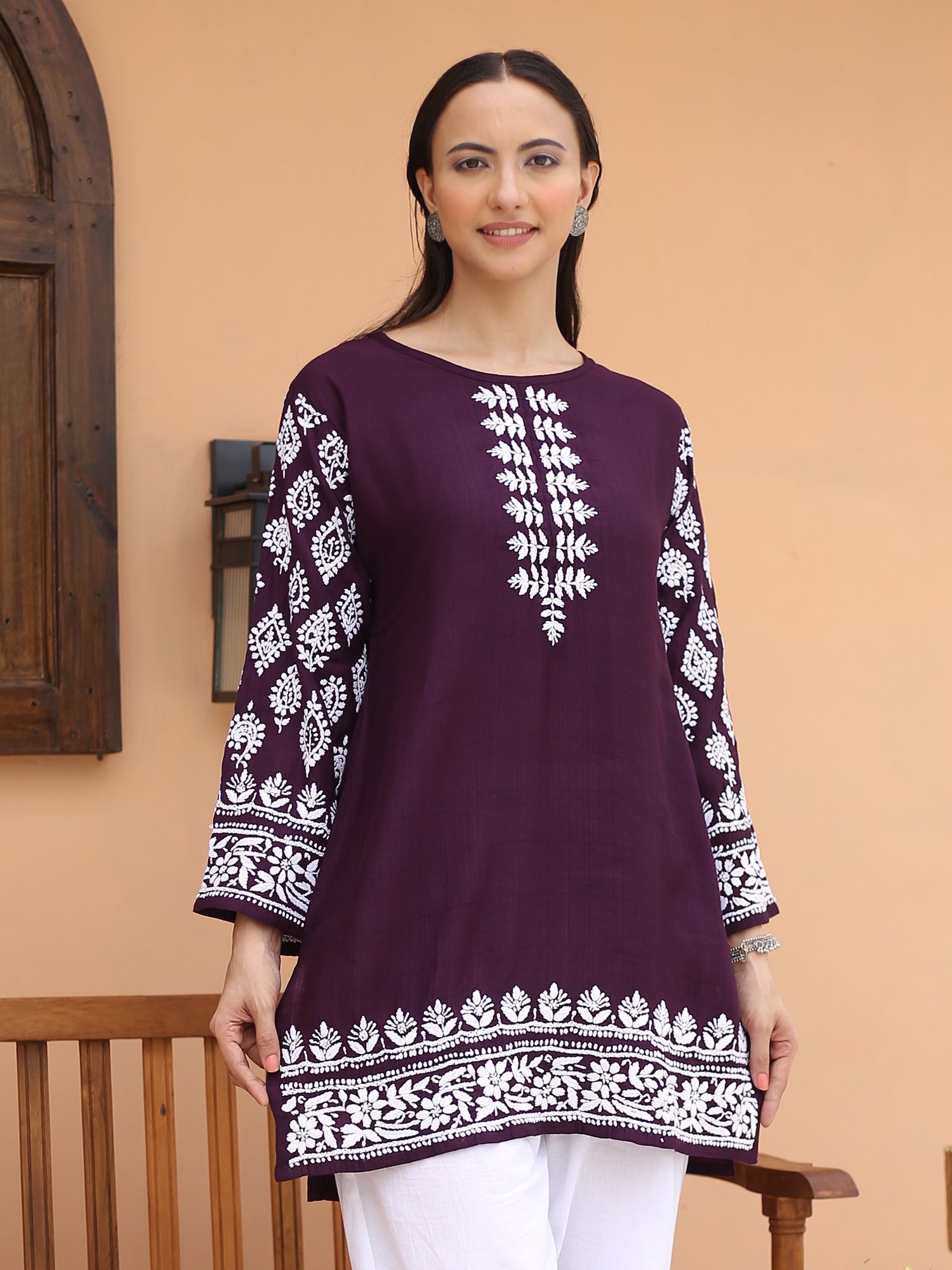 Saba Chikankari Short kurta in Modal Silk - Purple