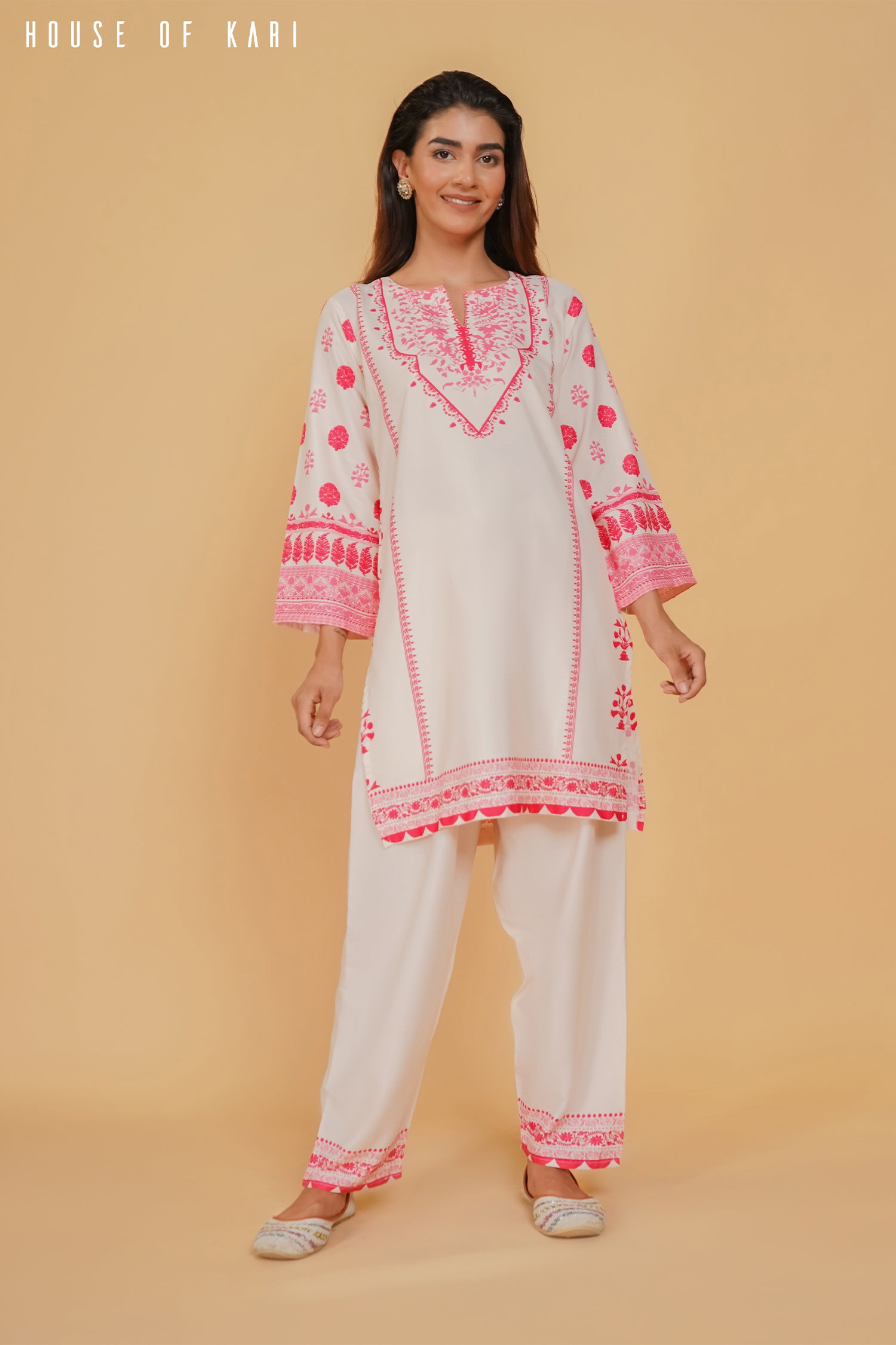 Printkari Poly Muslin Co-ord set in Cream PINK