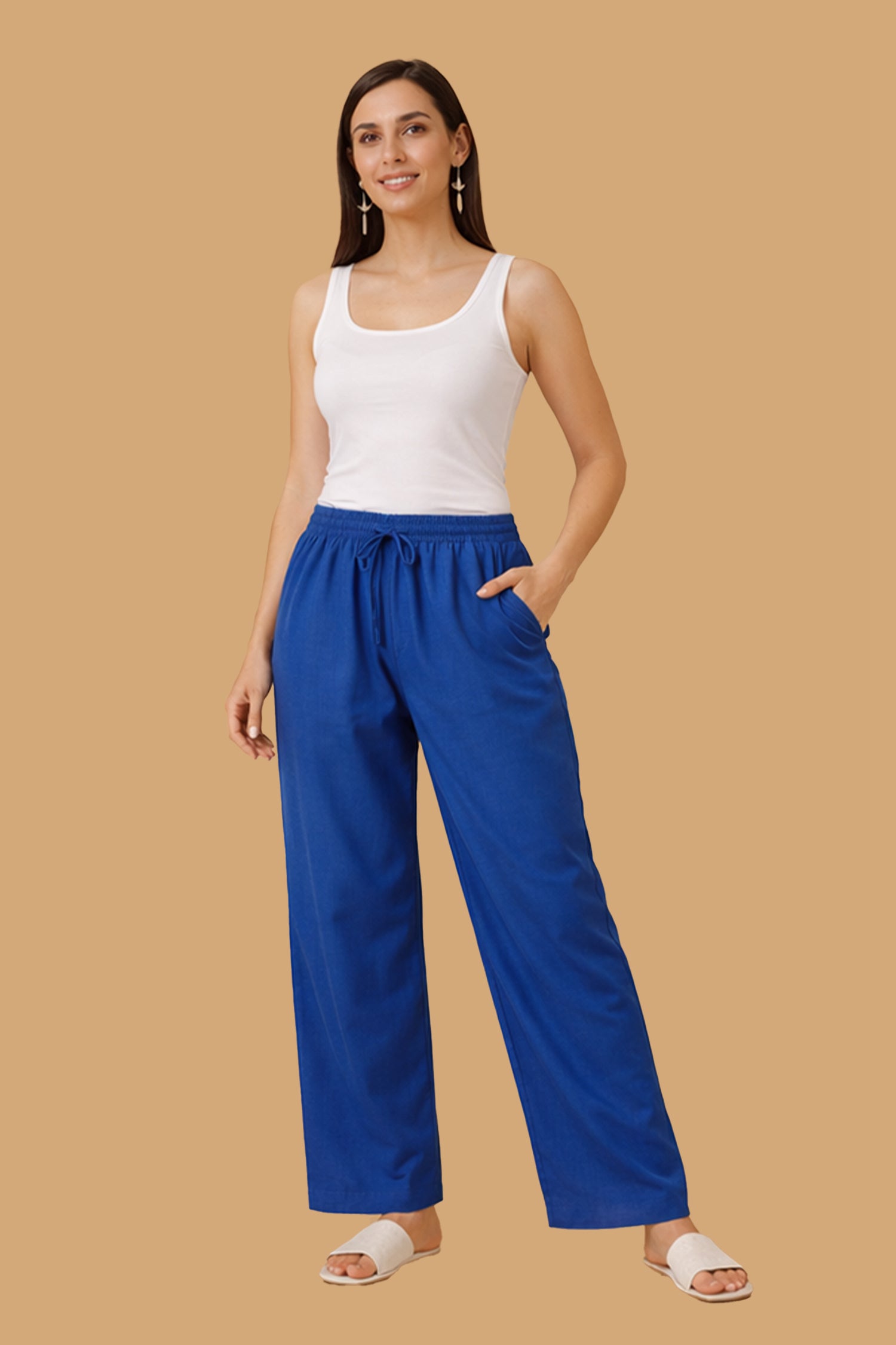 Straight Pants in Cotton - Blue