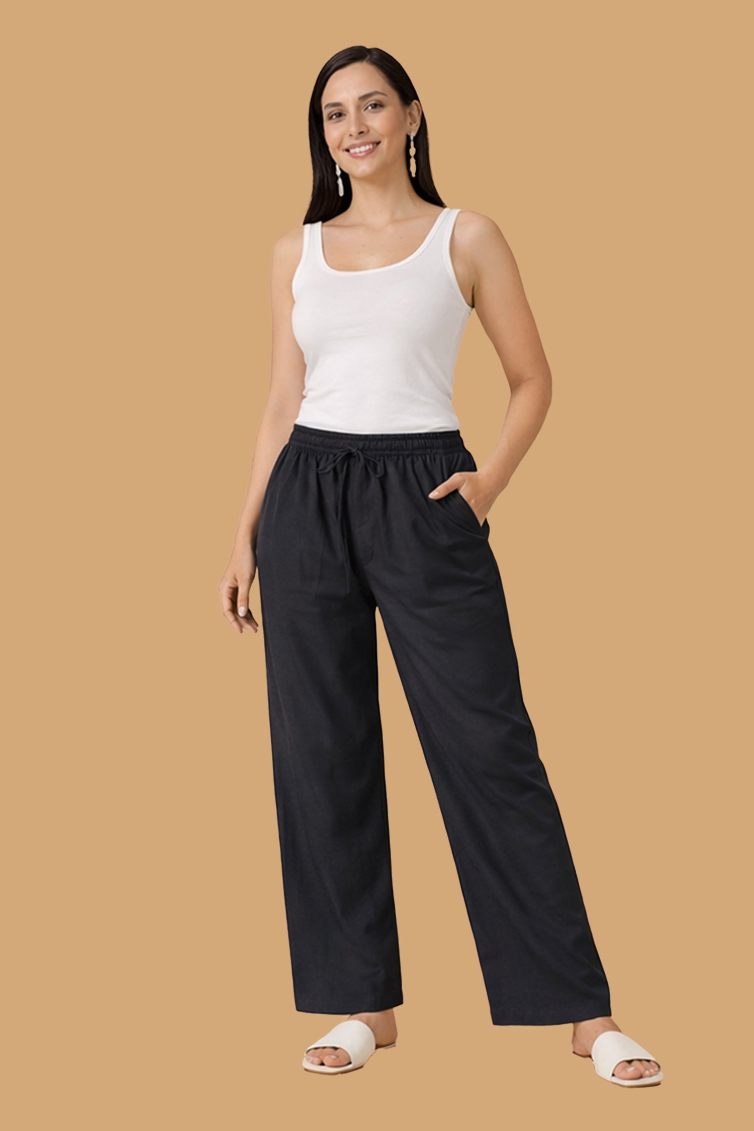 Straight Pants in Cotton - Black