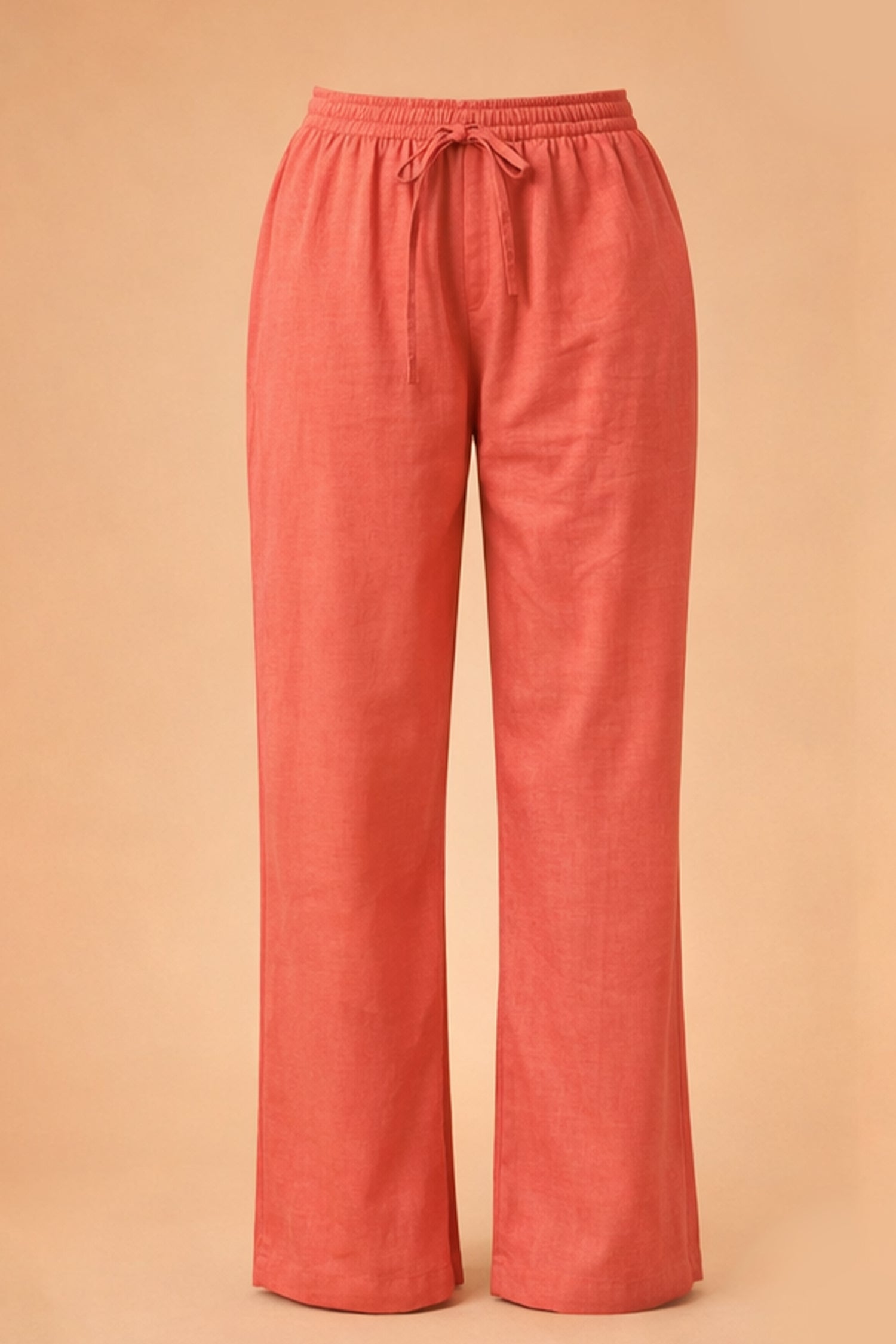 Cotton Bell-Bottom Pants - Peach