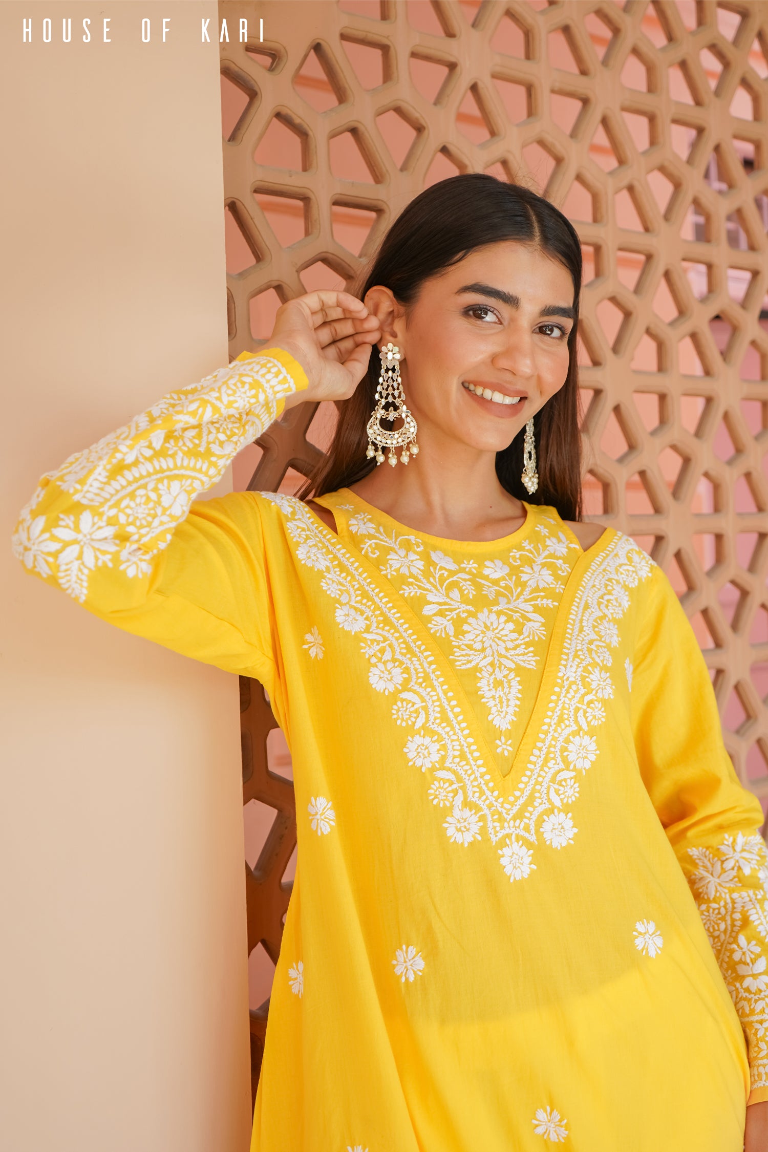Cotton Chikankari Long Kurta Yellow