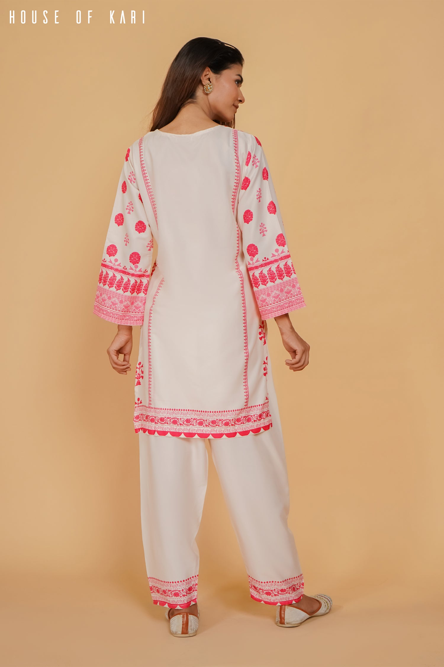 Printkari Poly Muslin Co-ord set in Cream PINK