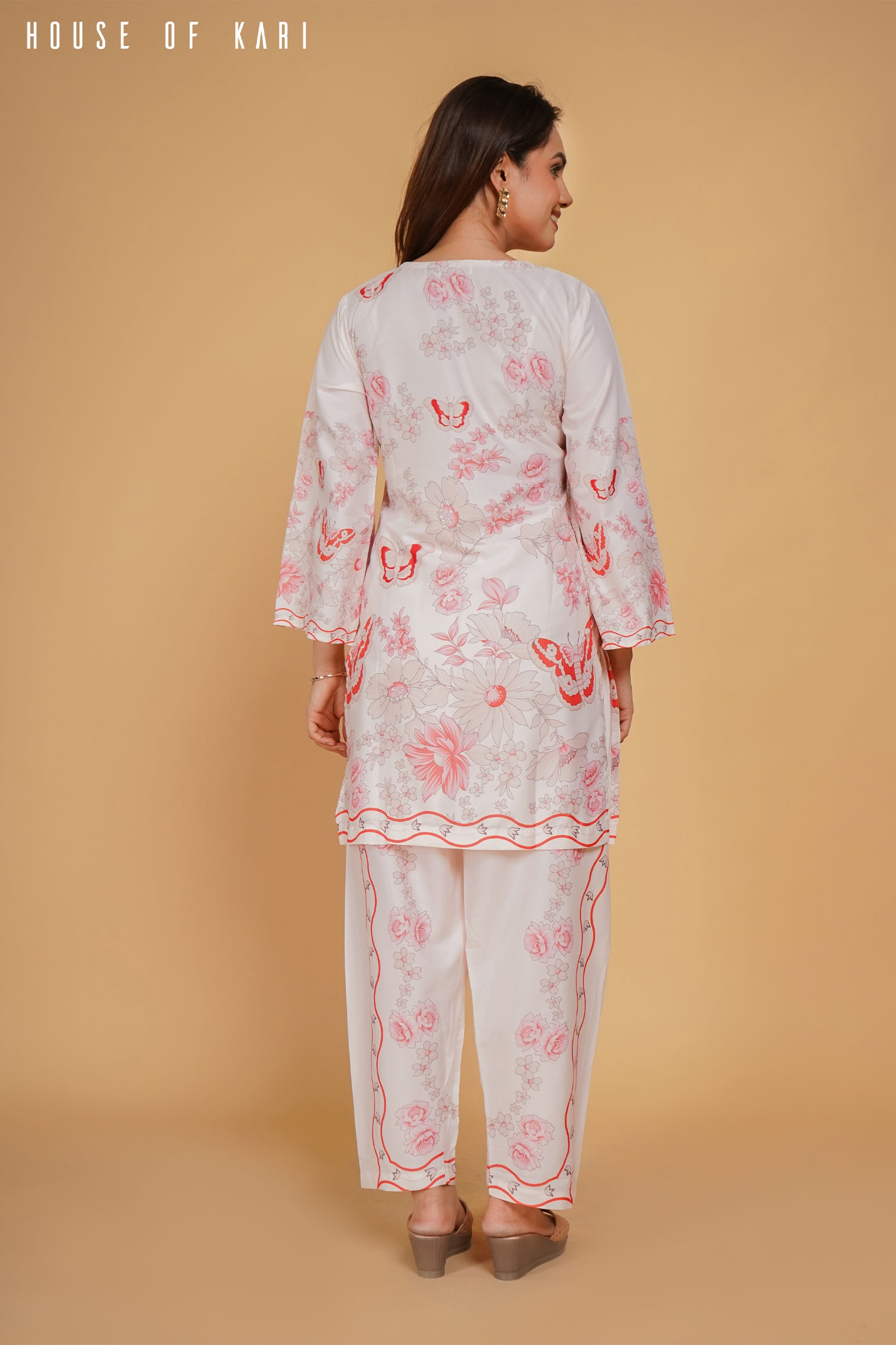 Printkari Poly Muslin Co-ord set in Pink with Red