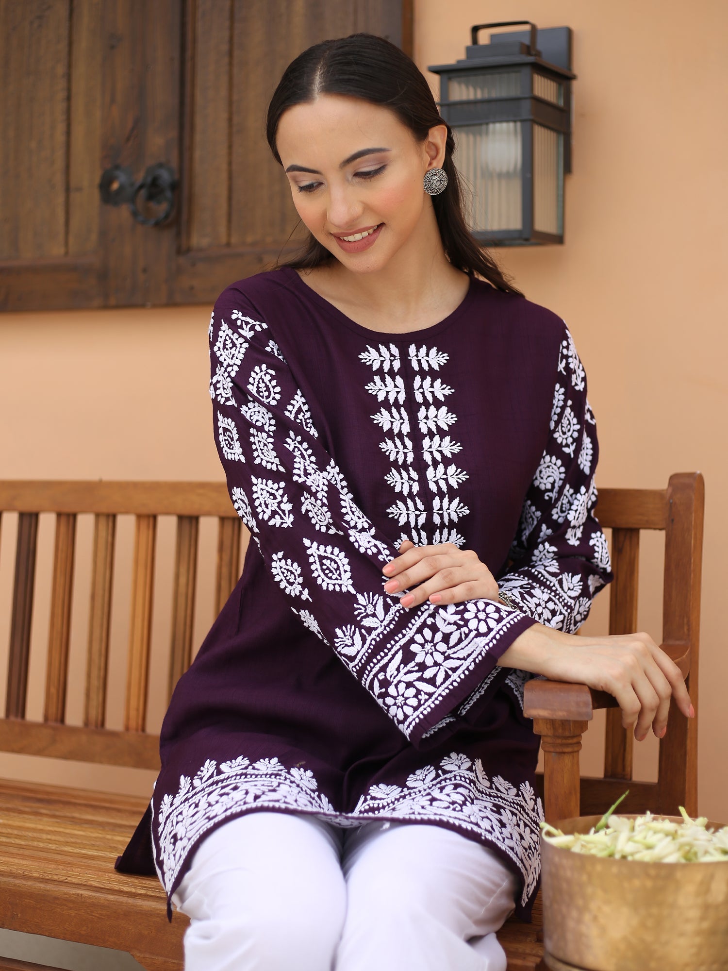 Saba Chikankari Short kurta in Modal Silk - Purple