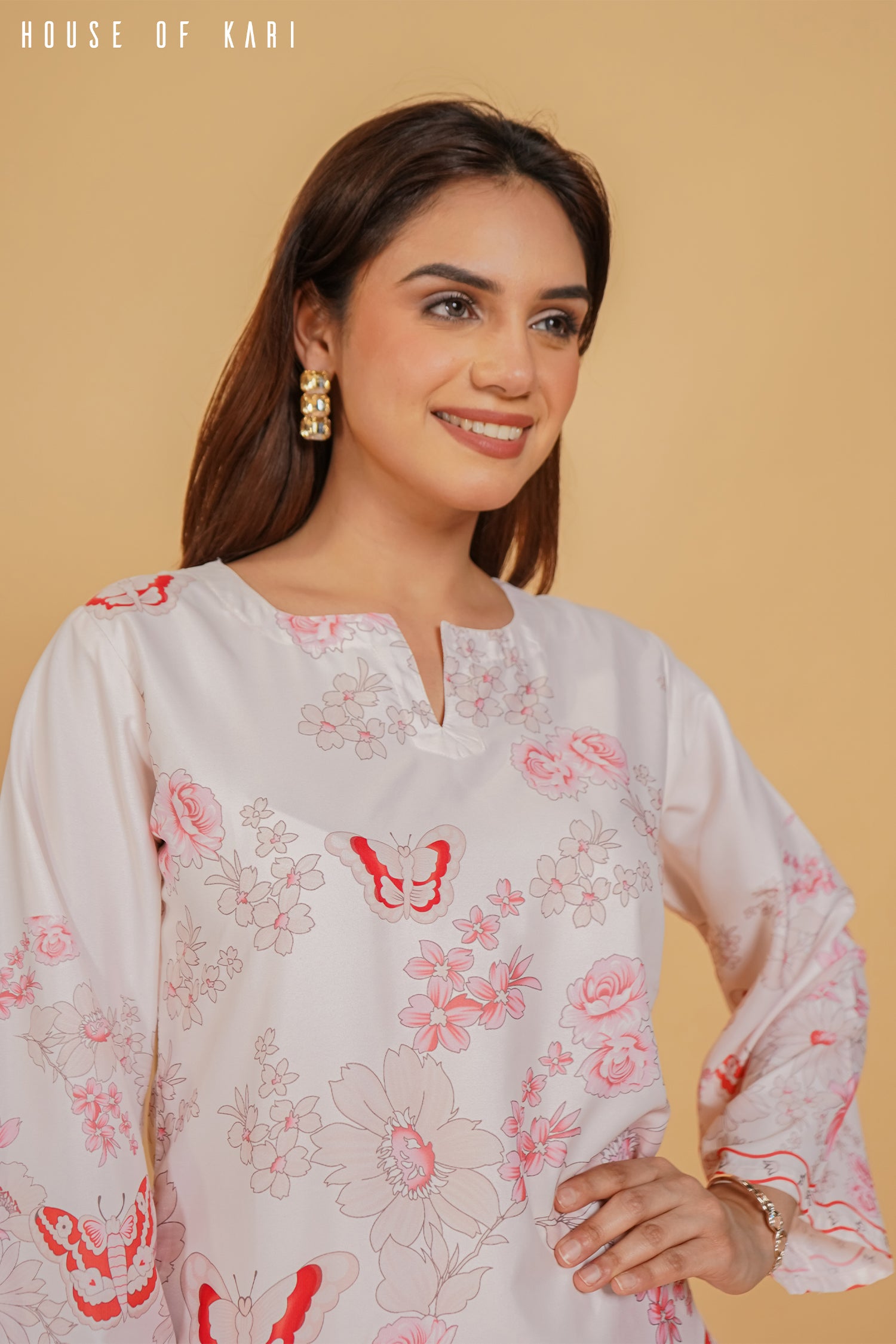 Printkari Poly Muslin Co-ord set in Pink with Red