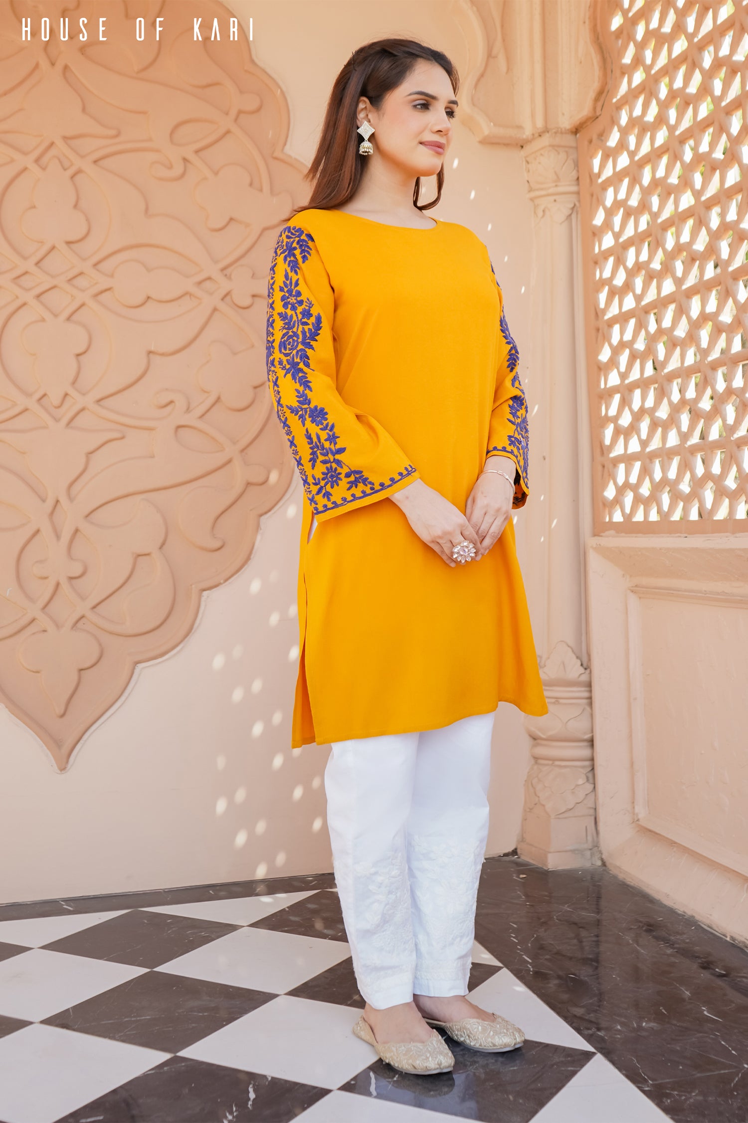 Rayon Chikankari Medium Kurta in Mustard