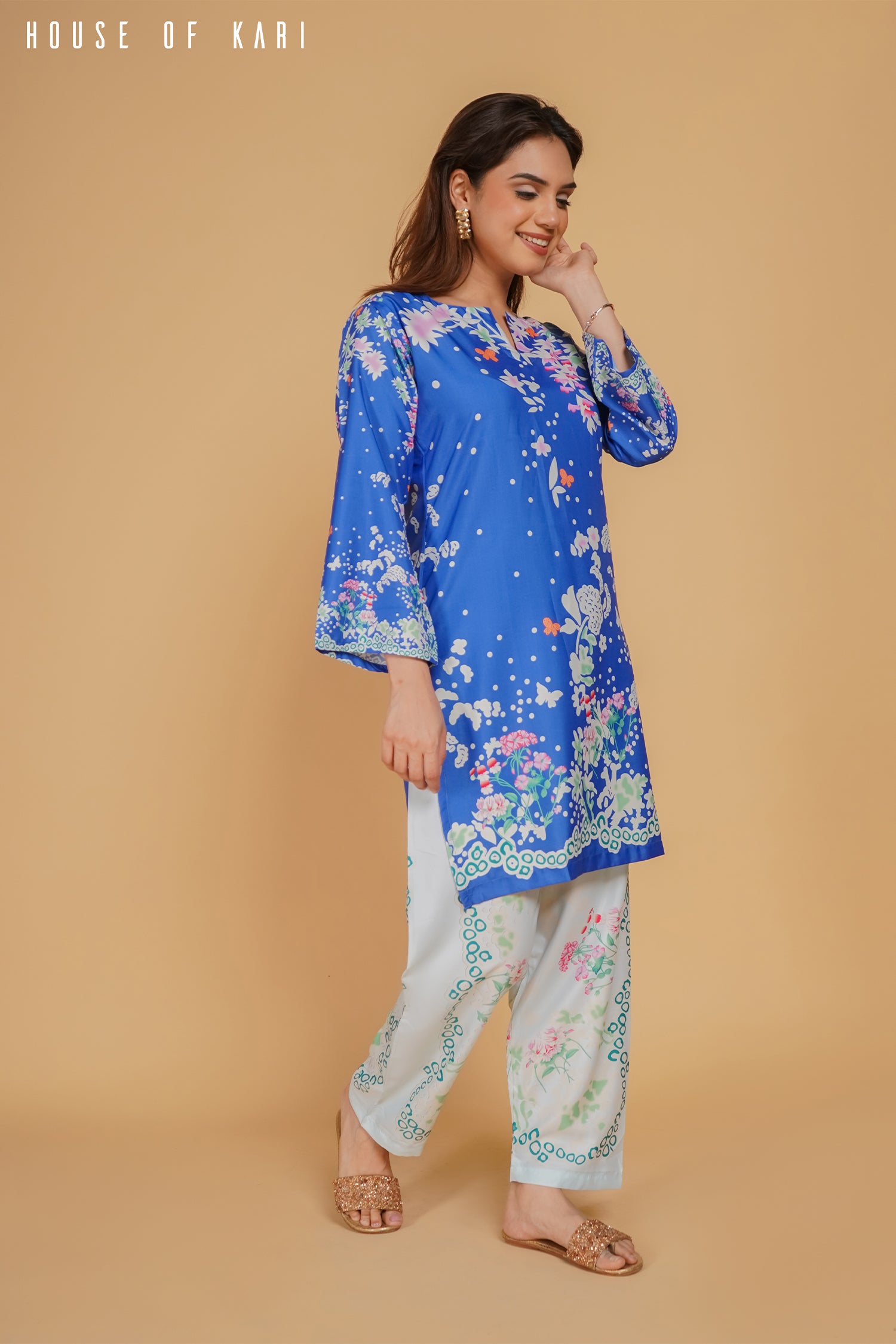 Printkari Poly Muslin Co-ord set in Royal BLUE