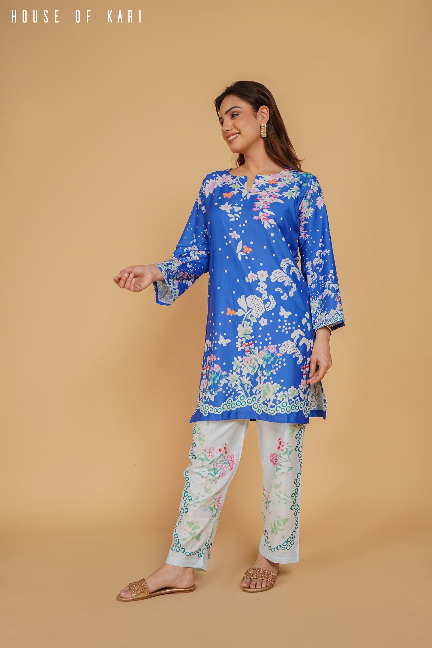 Printkari Poly Muslin Co-ord set in Royal BLUE