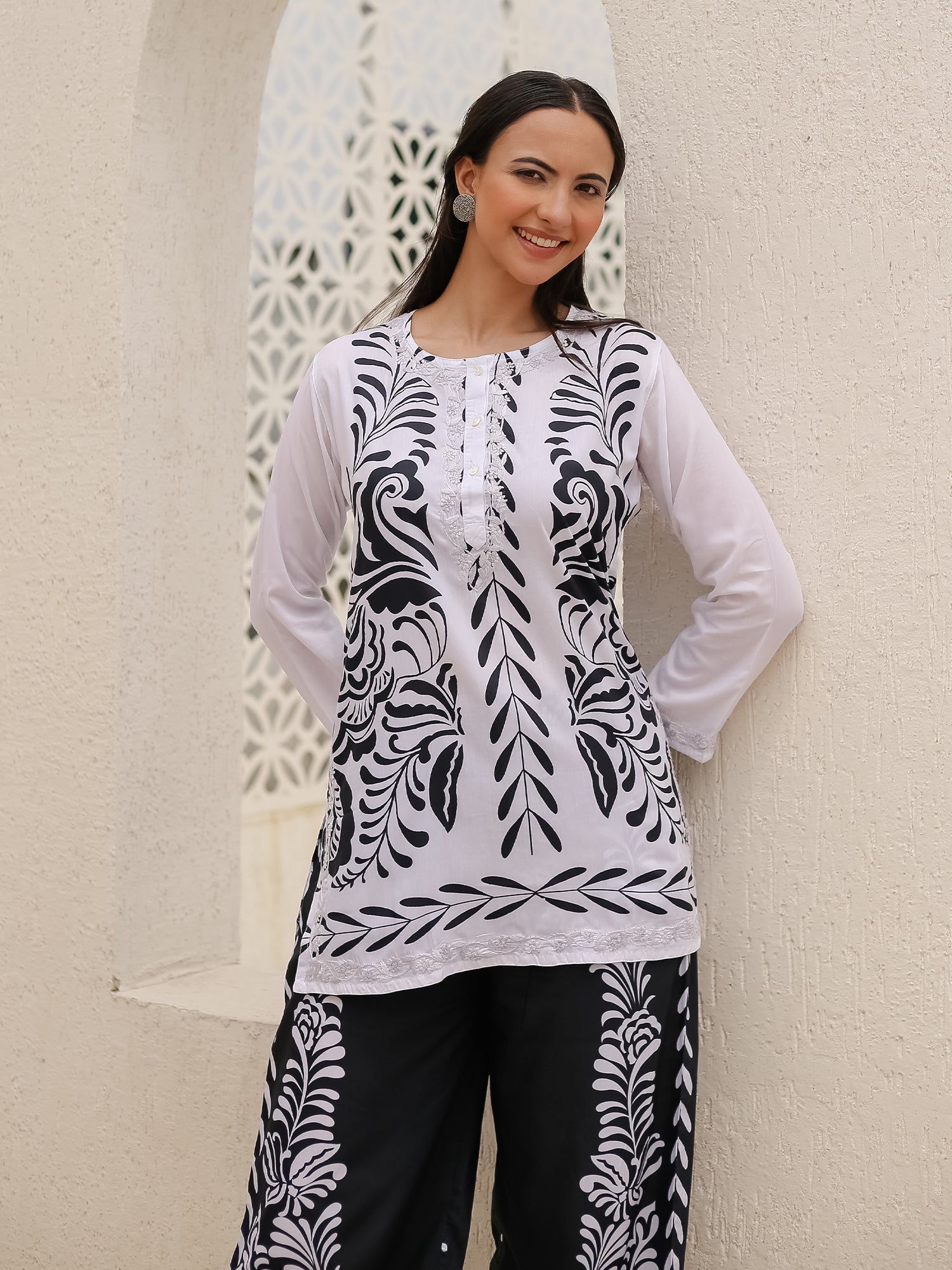 Saba Chikankari Cord Set in Poly Muslin Set - Black