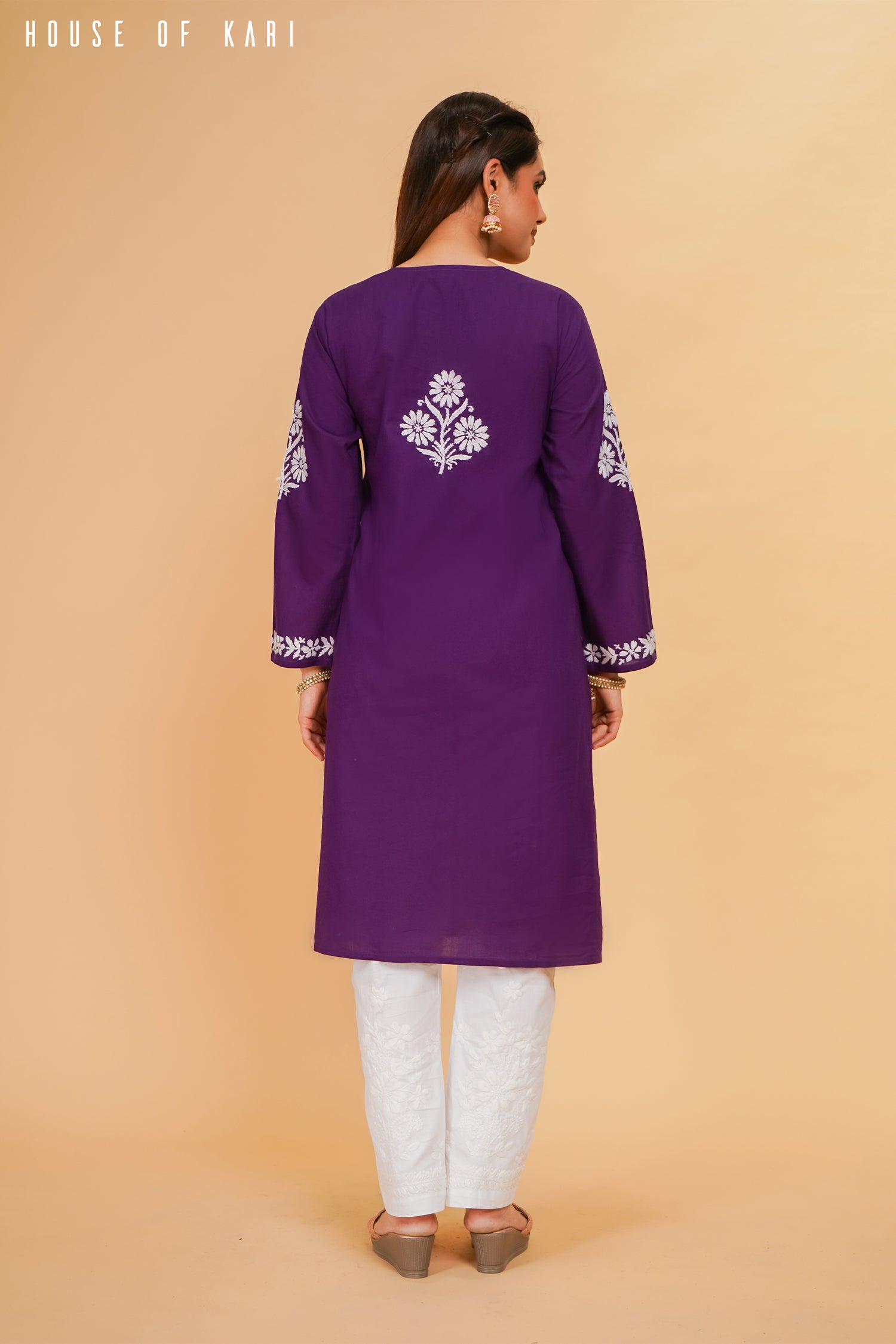 Cotton Chikankari Flared Kurta in Purple