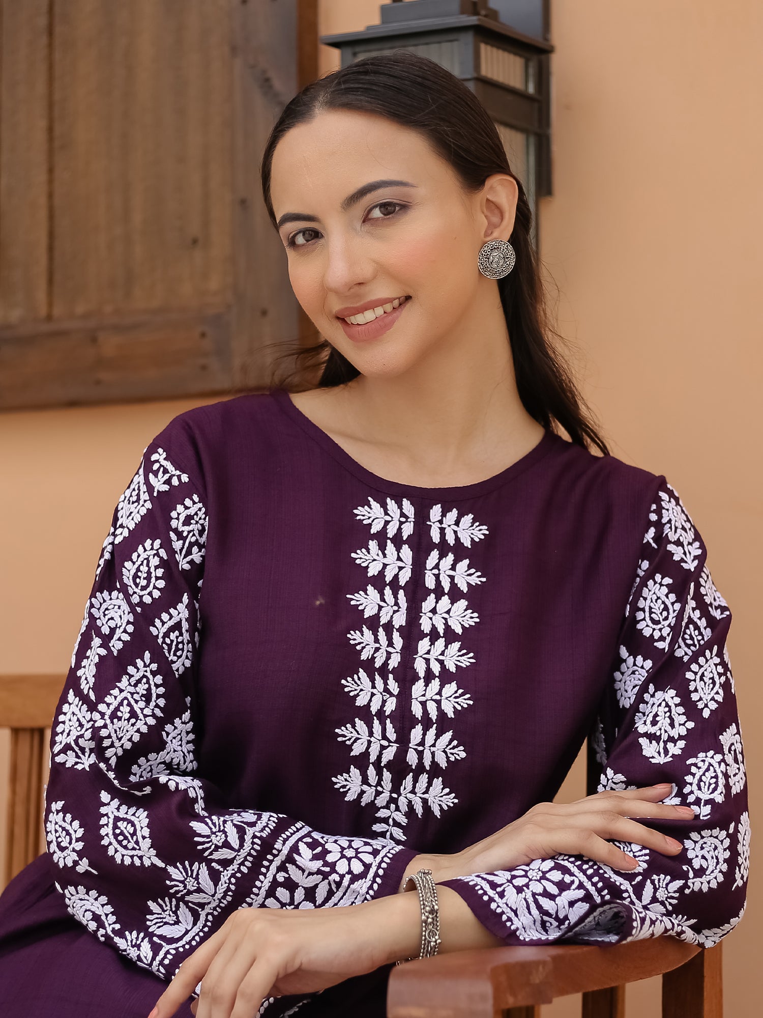 Saba Chikankari Short kurta in Modal Silk - Purple