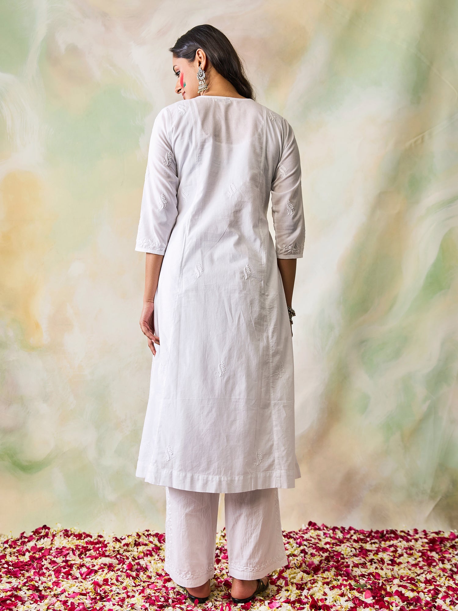 Noor Hand Embroidery Chikankari Long Kurti for Women in White