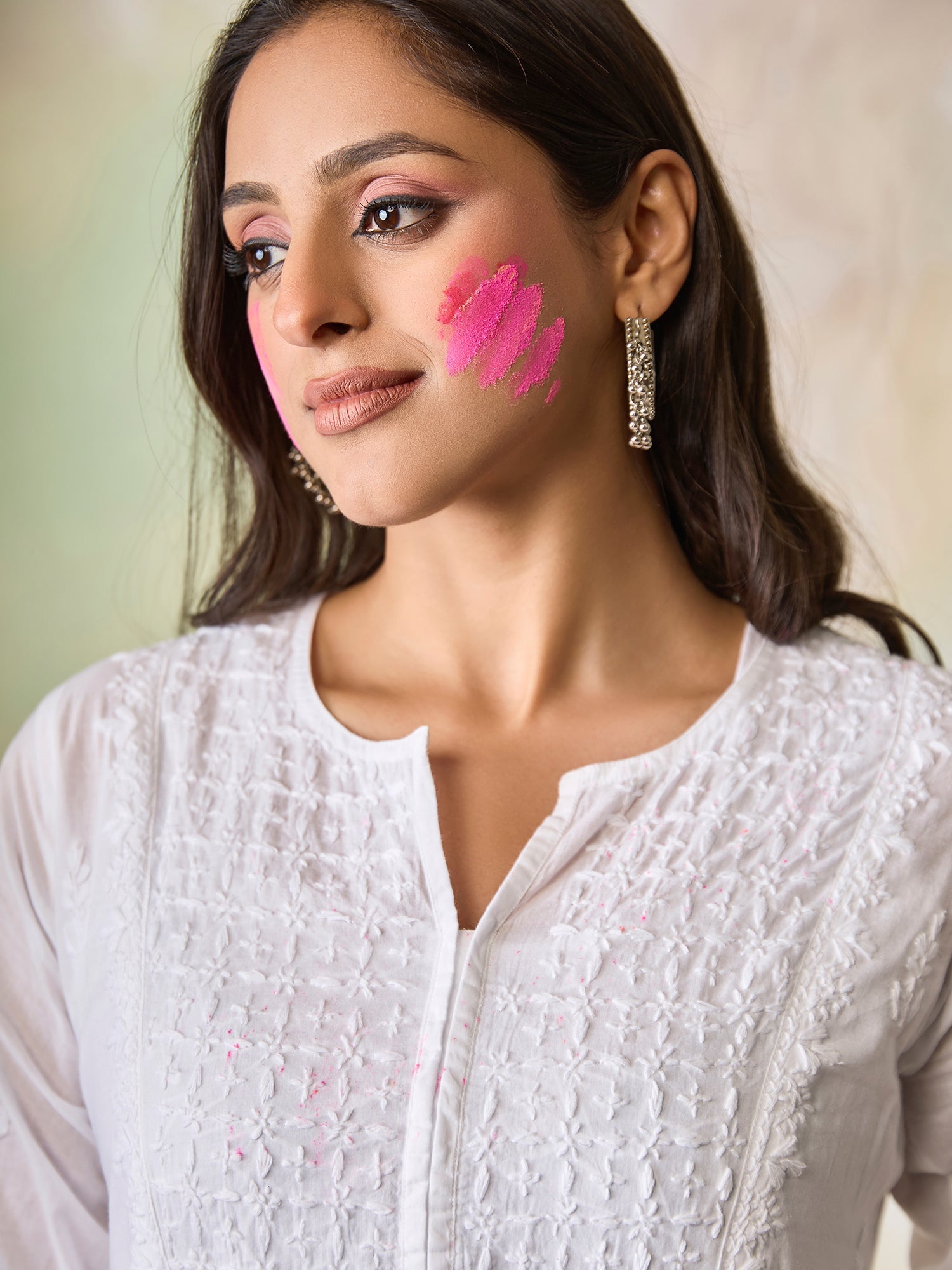 Samma Chikankari Long Kurta Cotton for Women- White