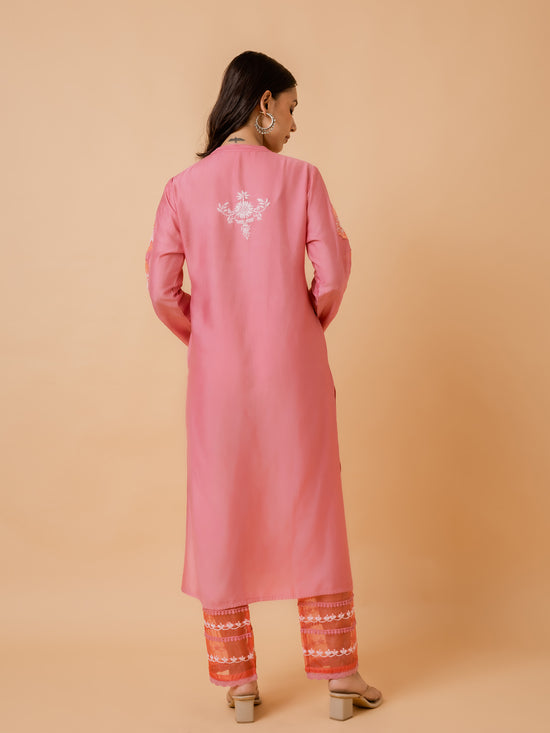 Fizaa Pink Chikankari Chanderi Silk Kurta