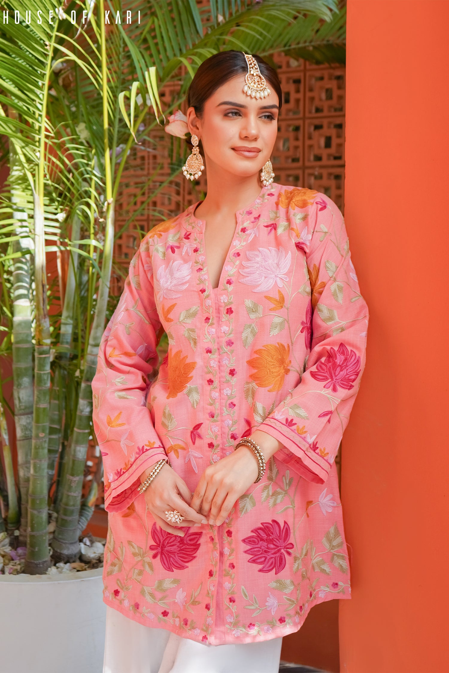 Kashmiri Aari Work Cotton Kurta Jacket – Pink